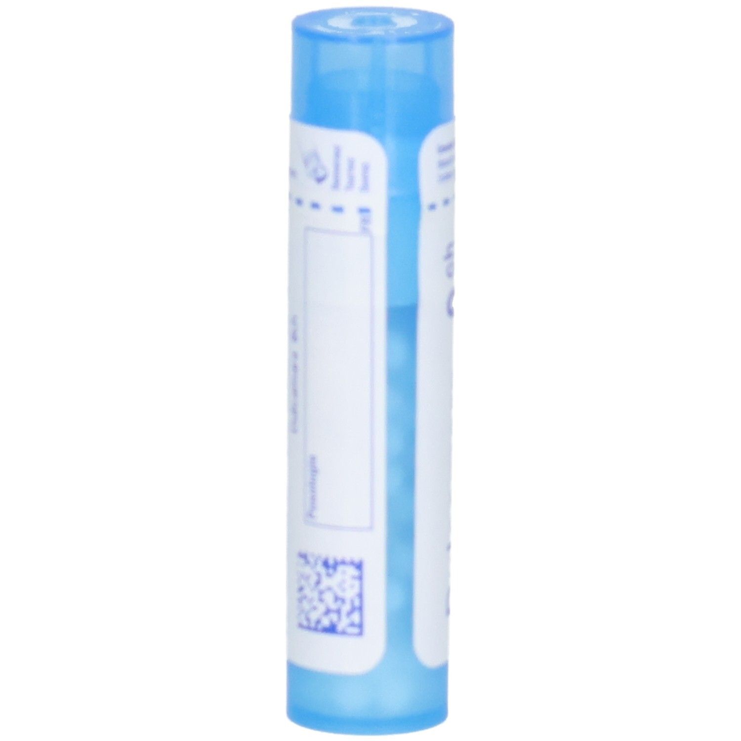 Arrière d'un tube bleu Boiron Dulcamara 9 ch granules, avec code-barres.