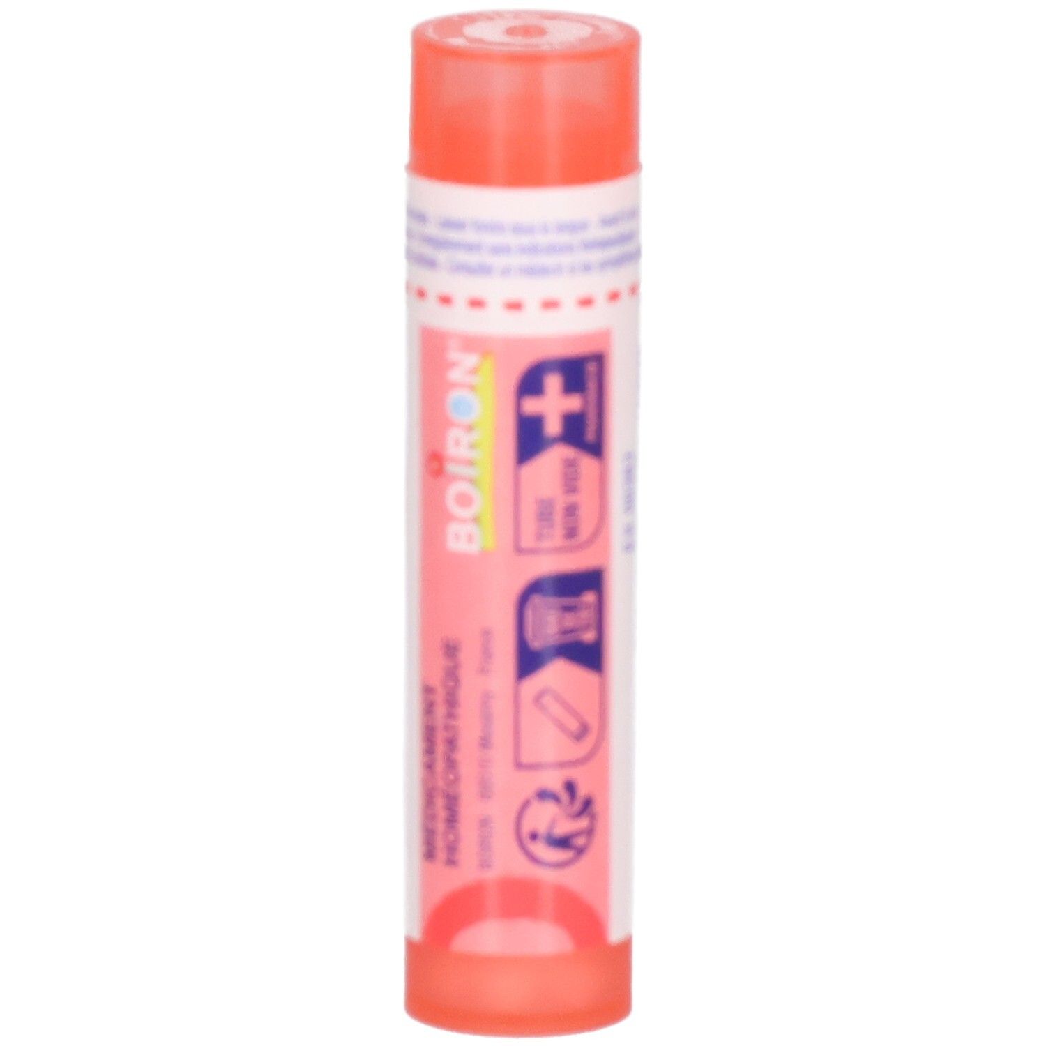 Tube orange avec étiquette blanche, Gelsemium 7 ch, Boiron.