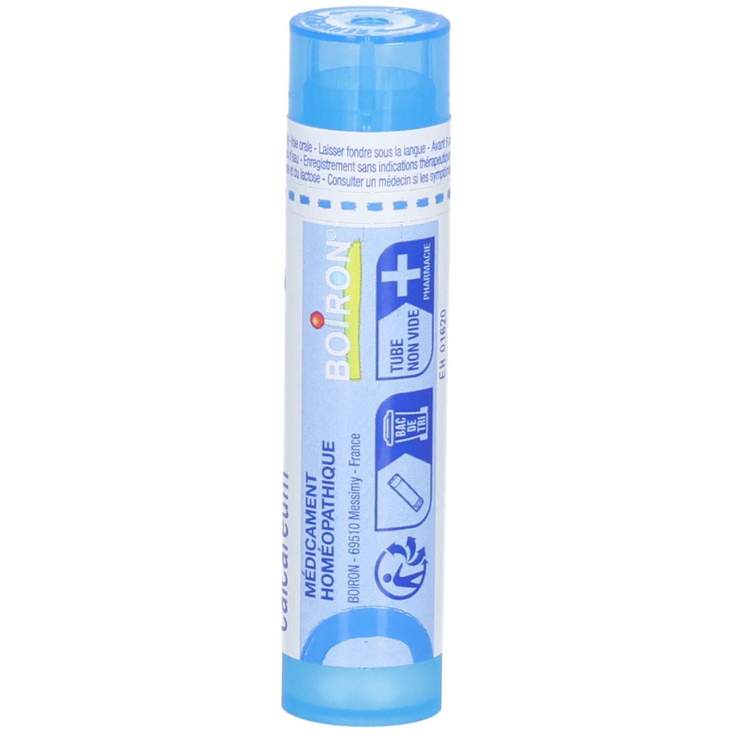 Tube de granules Boiron Hepar Sulfuris Calcareum 9 ch, recto avec texte.