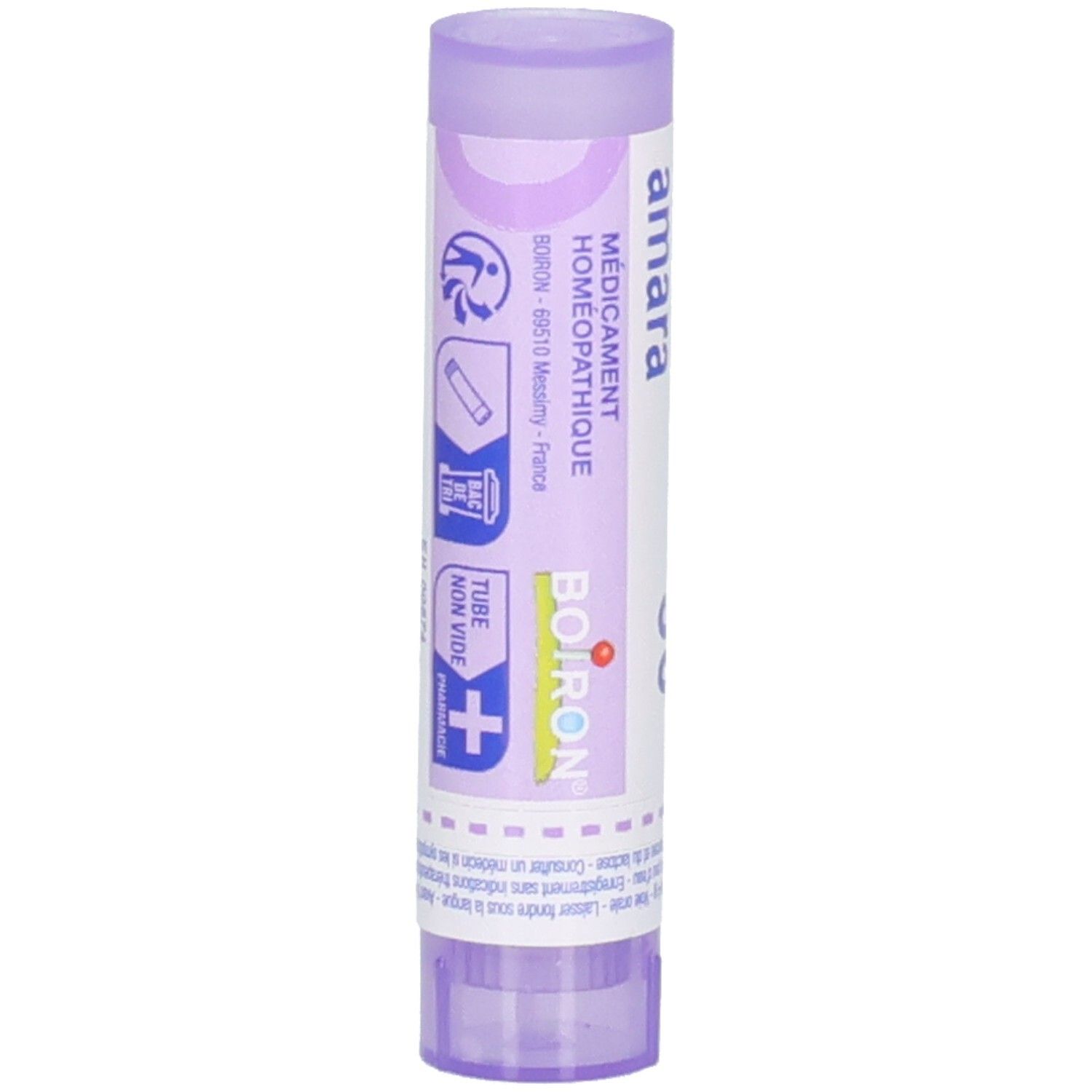 Tube de globules Boiron Ignatia Amara 30 ch avec symboles de notice.
