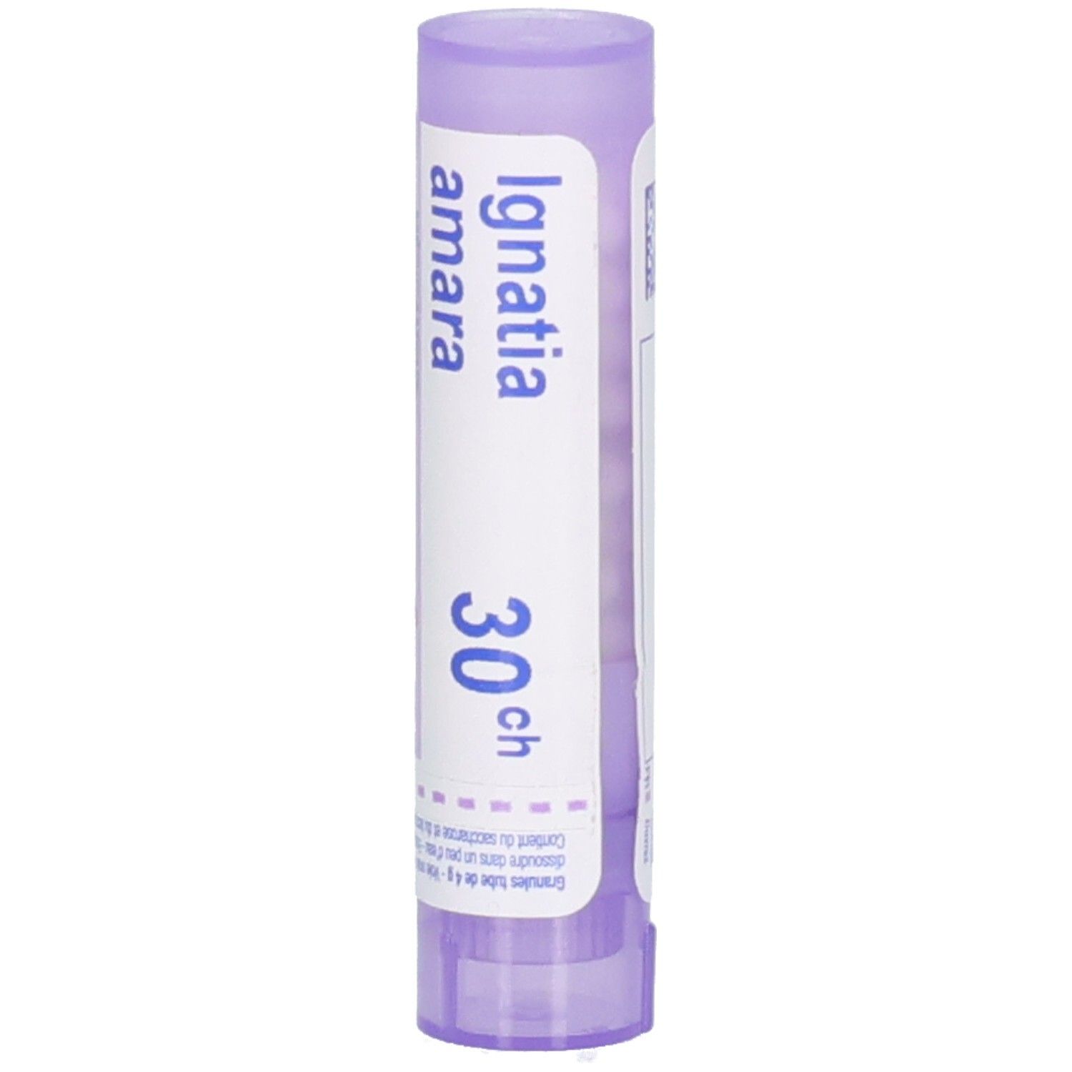 Tube de globules Boiron Ignatia Amara 30 ch, face avant.