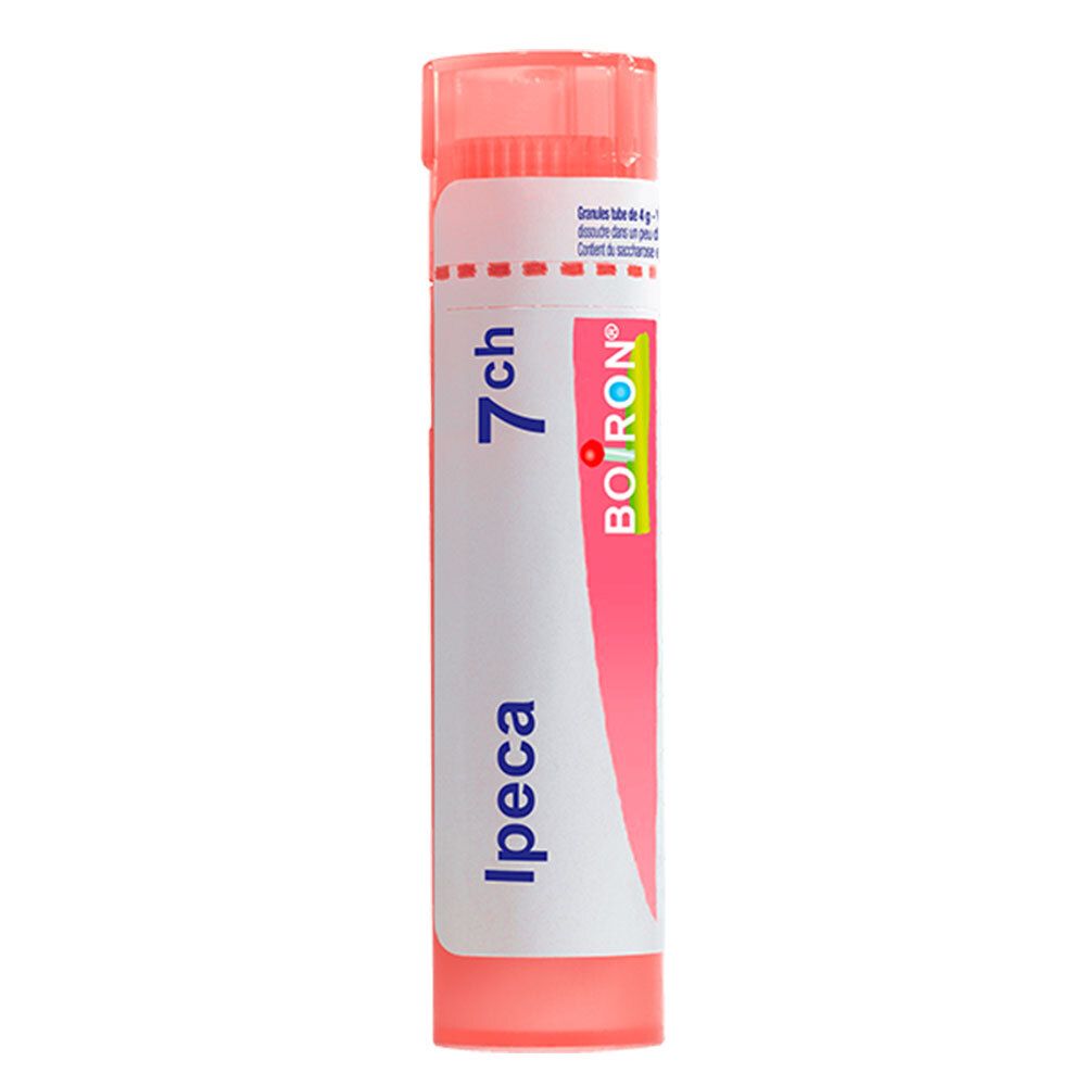 Tube de granules Boiron Ipeca 7 ch avec bouchon rose.