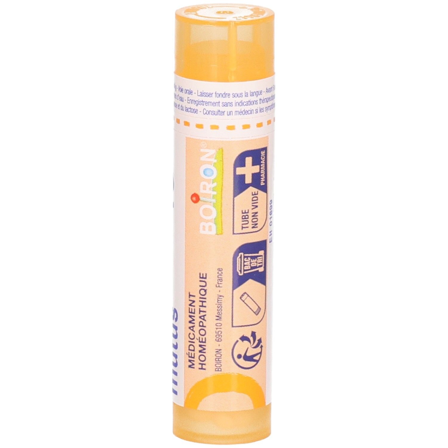 Tube orange avec logo Boiron, Médicament Homéopathique et Lachesis mutus 15 ch.