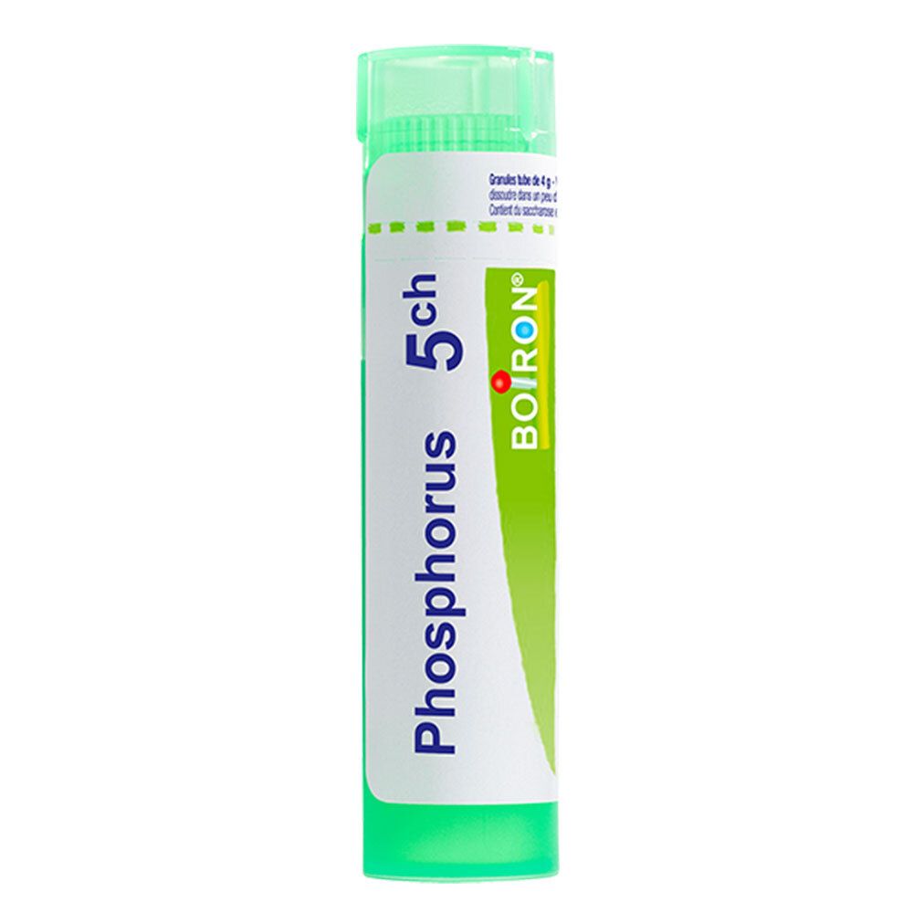 Tube de granules Boiron Phosphorus 5 ch, bouchon vert.
