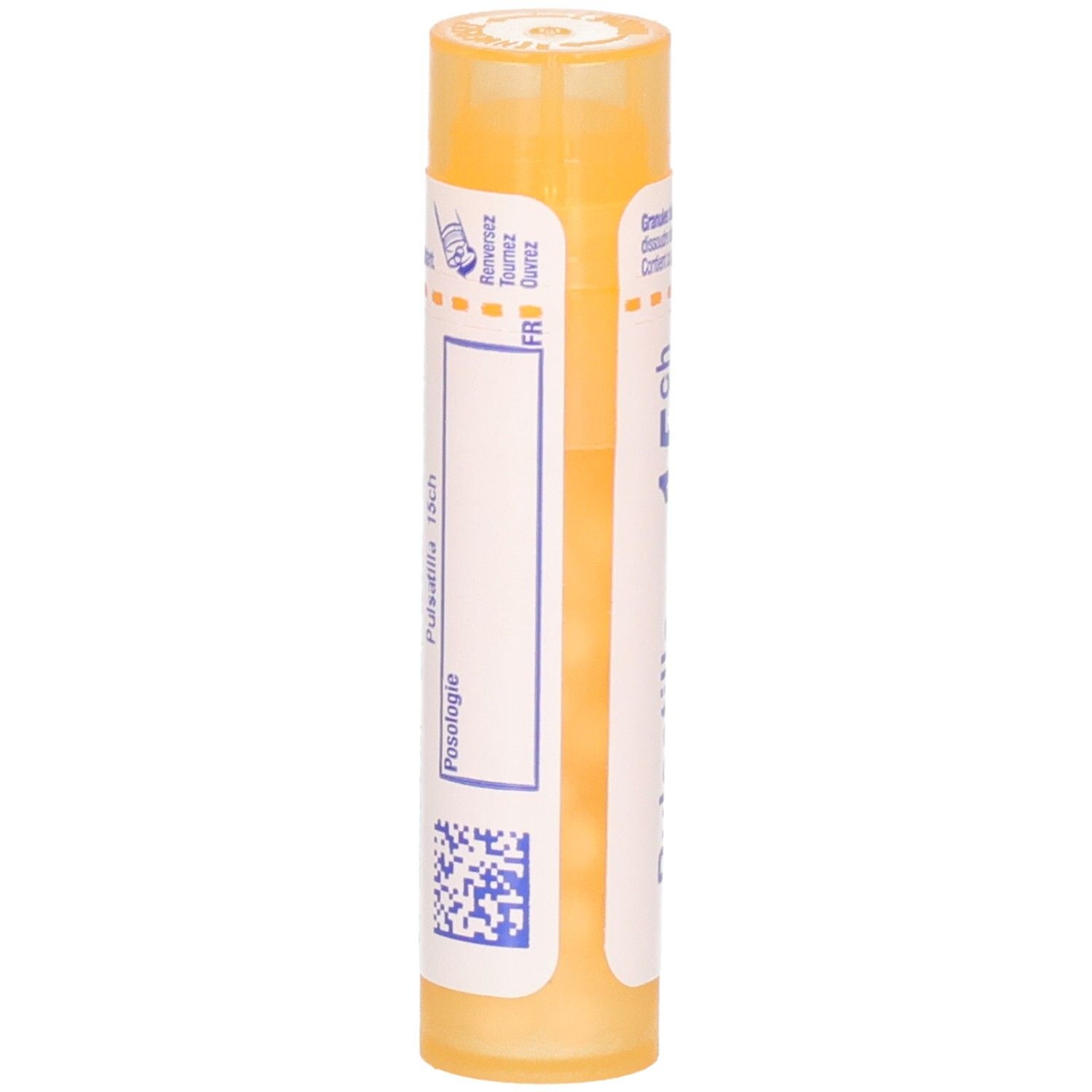 Boiron Pulsatilla 15 ch, verso du tube de granules.