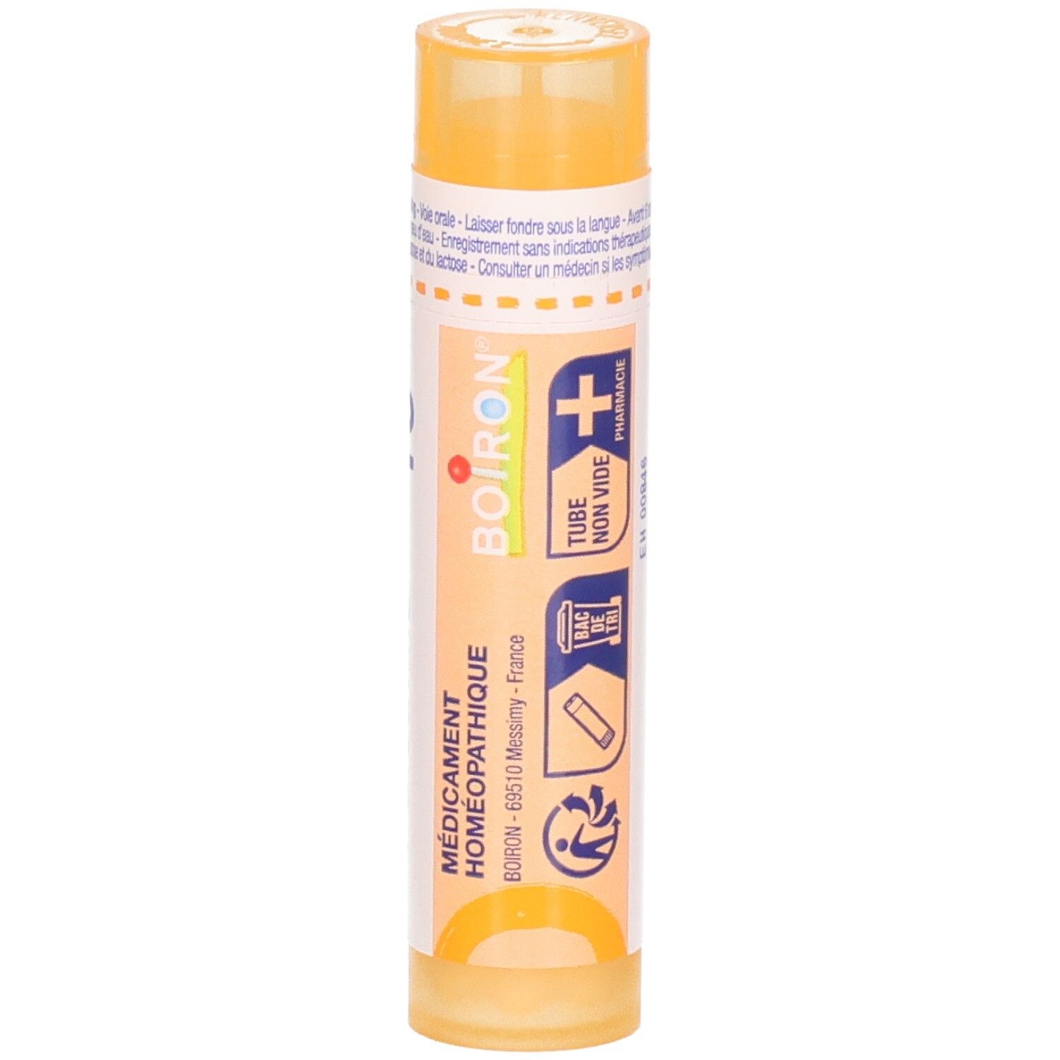 Boiron Pulsatilla 15 ch, face avant du tube de granules avec inscription Boiron.