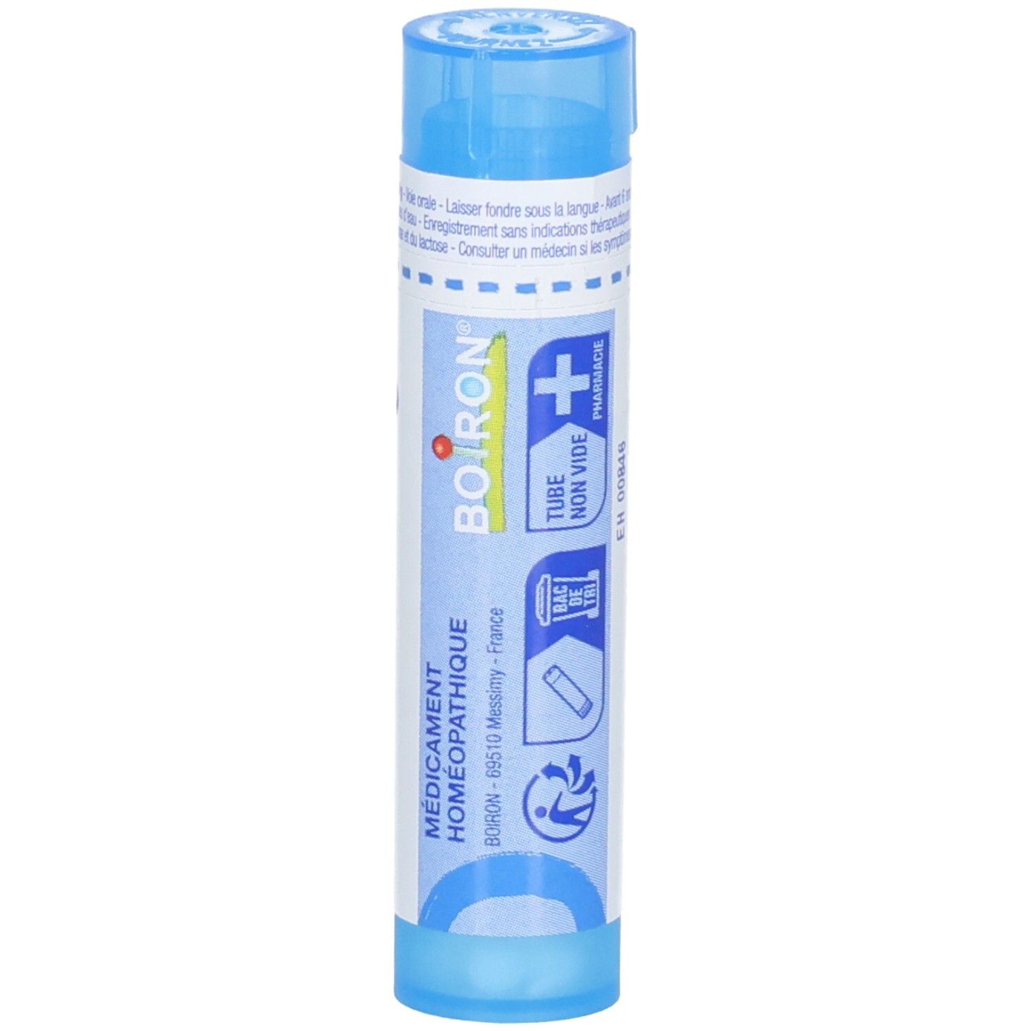 Tube bleu avec granules, Pulsatilla 9 ch, Boiron, Médicament Homéopathique.
