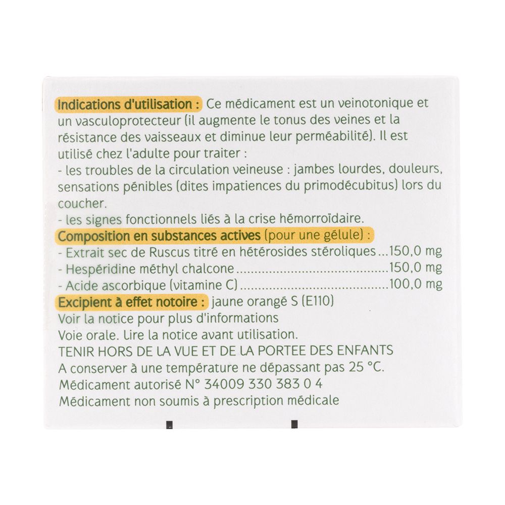 Dos de l'emballage. Texte sur l'utilisation et la composition de Cyclo 3 Fort. Contient les ingrédients actifs et les ingrédients.