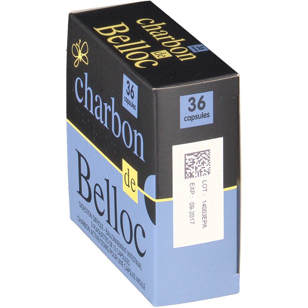 Charbon de Belloc capsules 125mg - Pharmacie des Drakkars