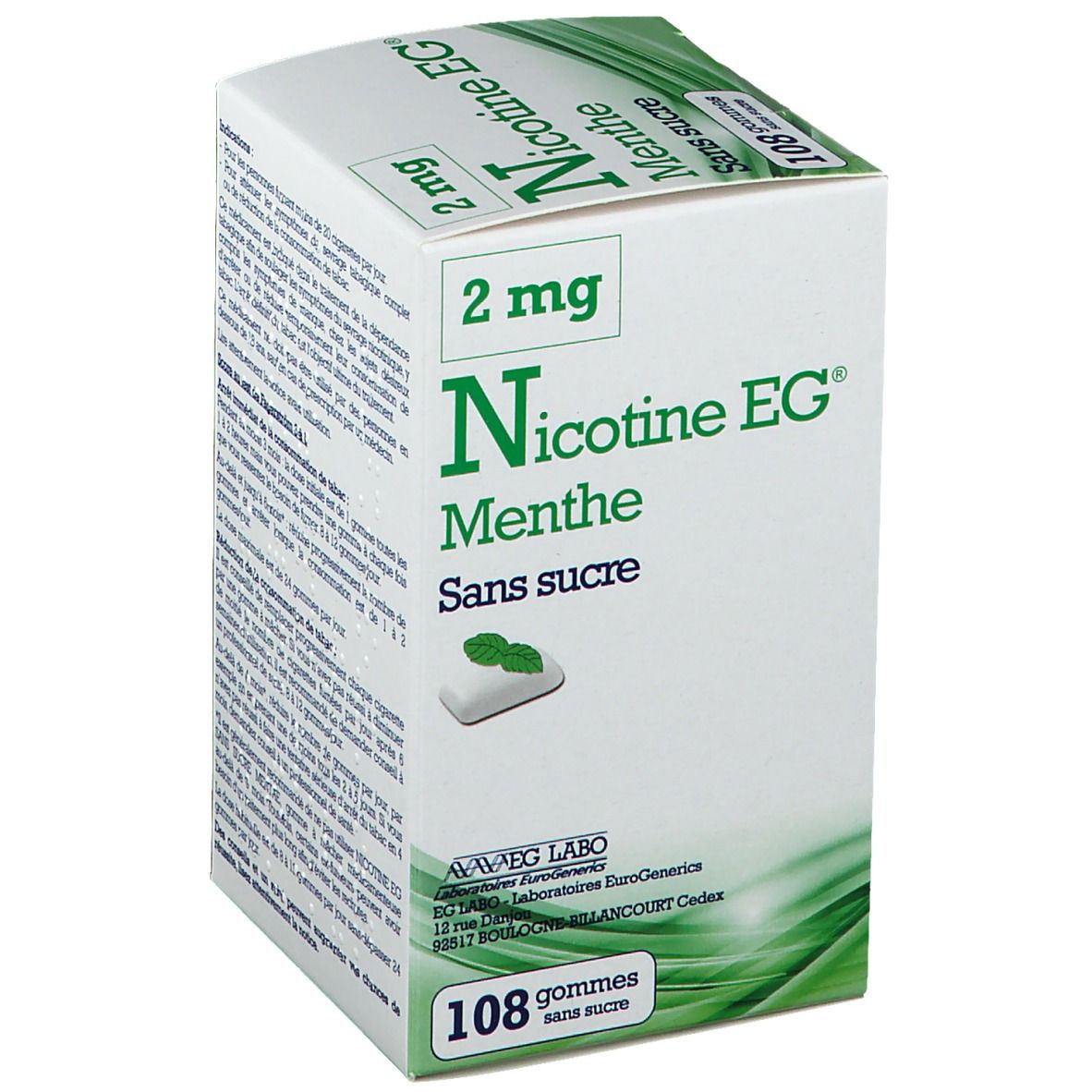 Nicotime EG® Menthe 2 mg Sans sucre Gomme à mâcher