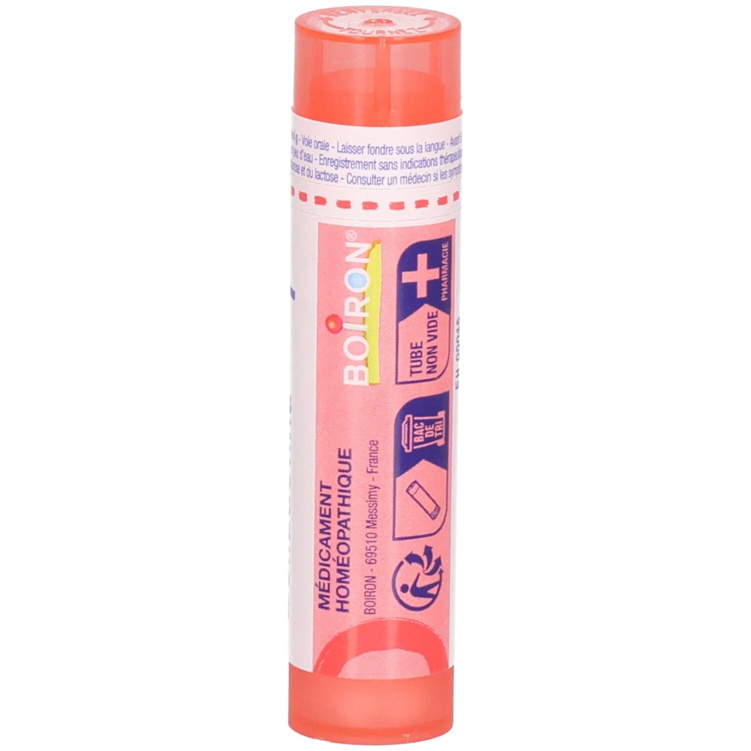 Tube orange avec logo Boiron. Médicament Homéopathique Belladonna 7 ch.