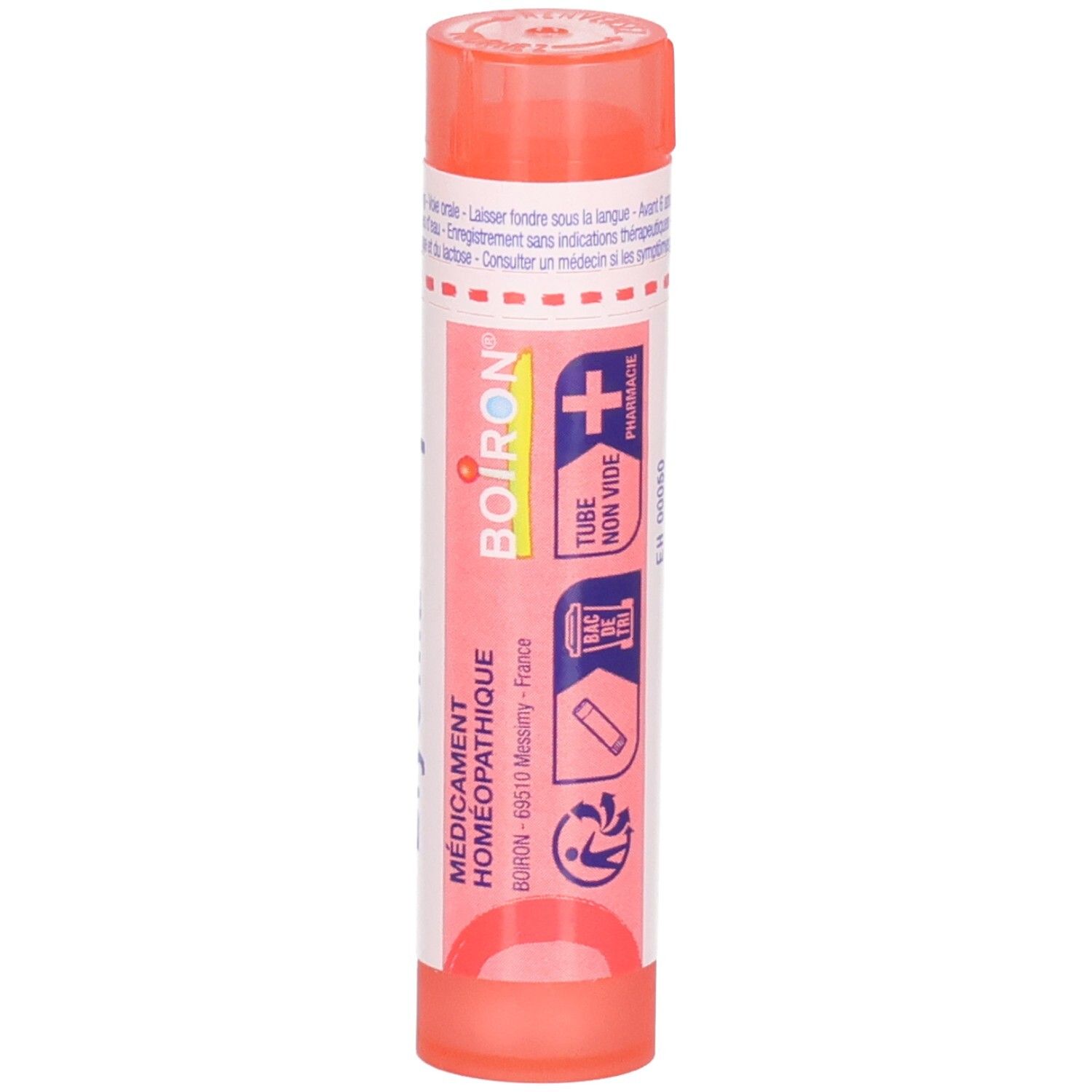 Arrière d'un tube rose de granules Bryonia 7 ch. Étiquetage avec logo Boiron et instructions.