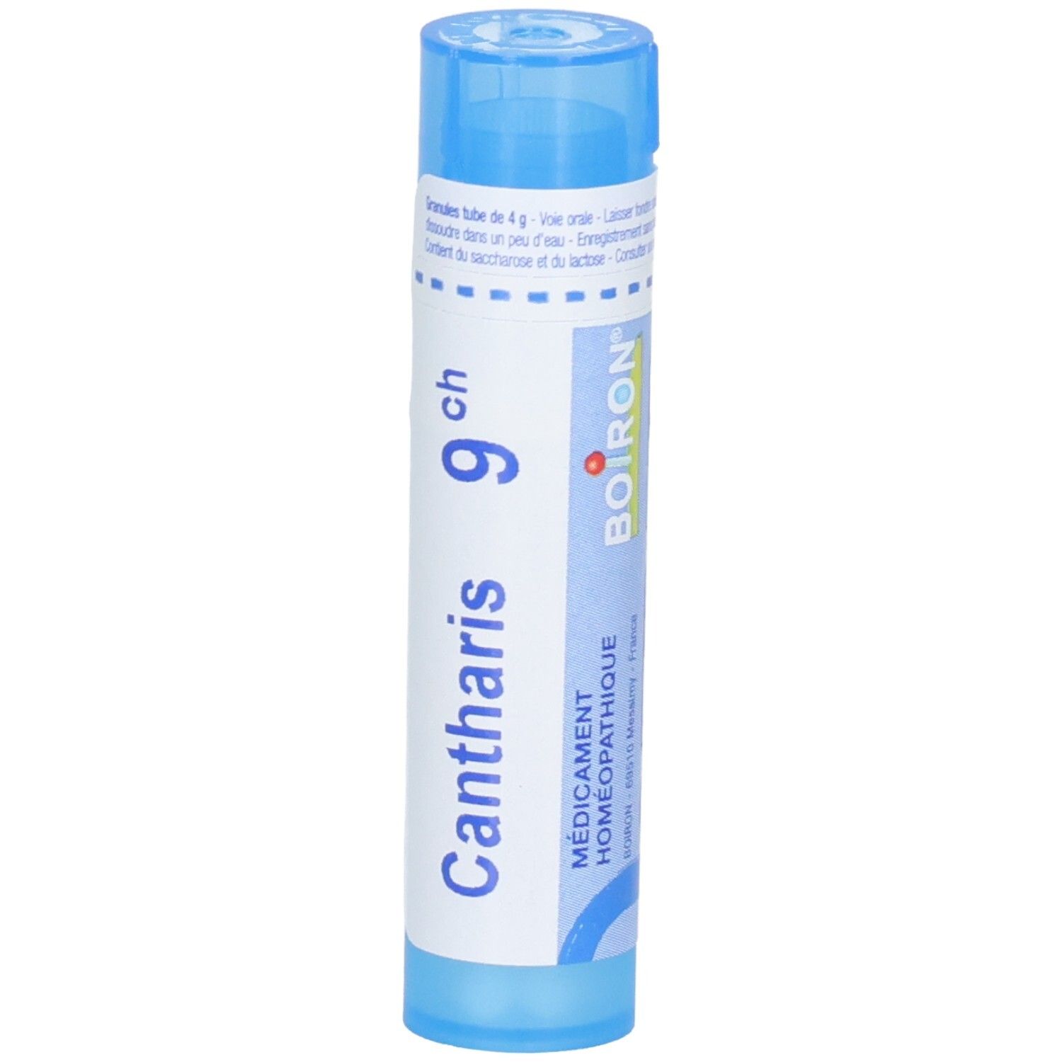 Boiron Cantharis 9 ch tube granules, face avant.