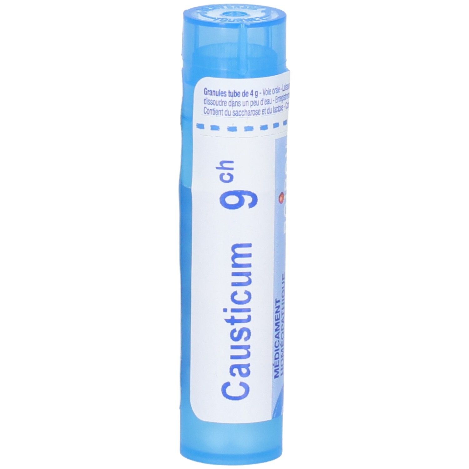 Tube de granules Boiron Causticum 9 ch, bleu.