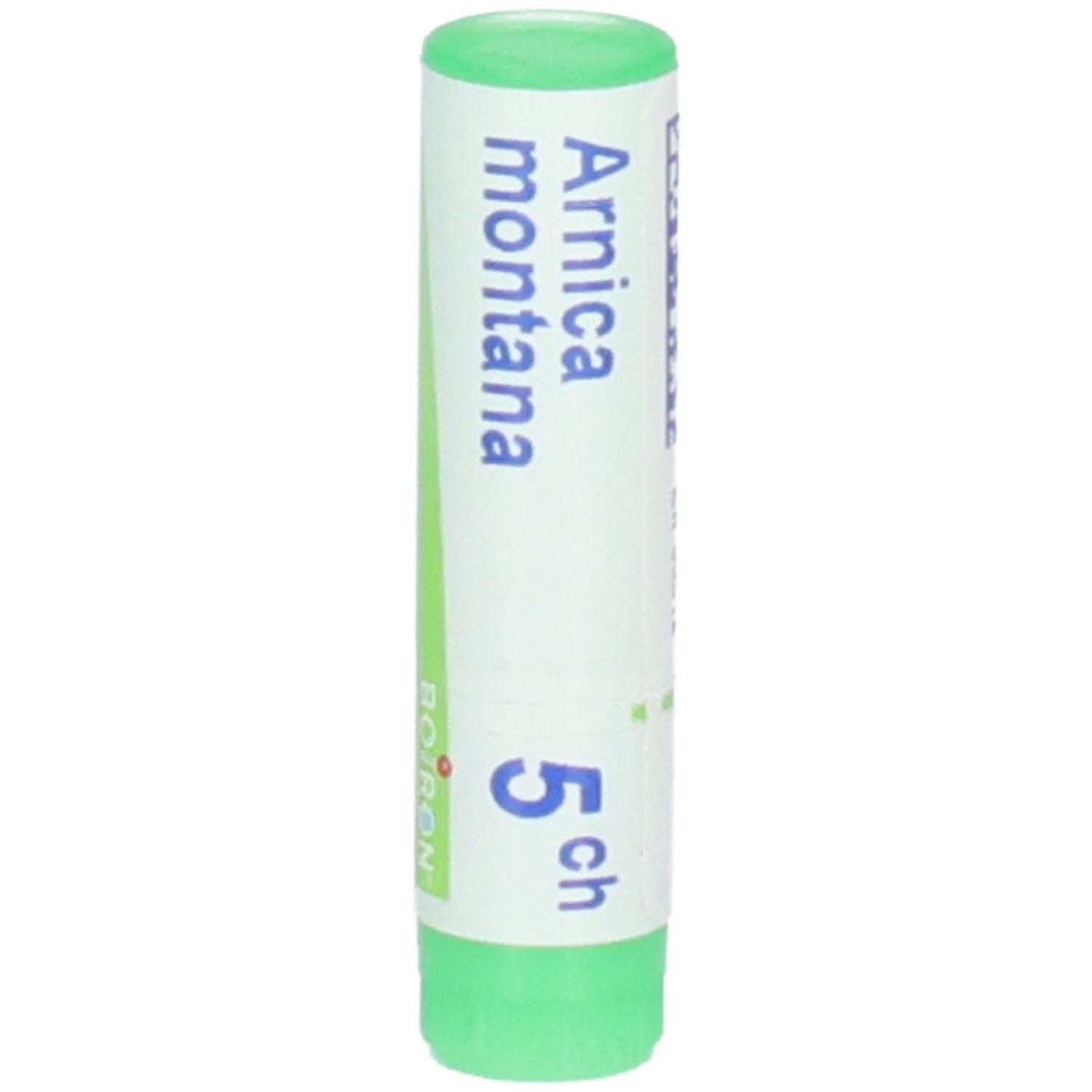 Tube de globules Arnica montana 5 ch. Avant avec nom du produit, puissance et marque.