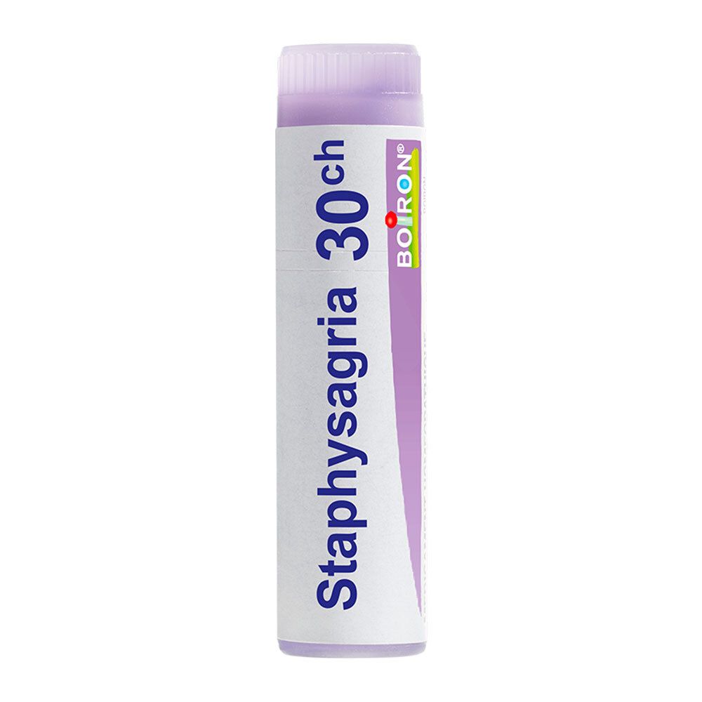 Tube Boiron Staphysagria 30 ch, bouchon lilas.