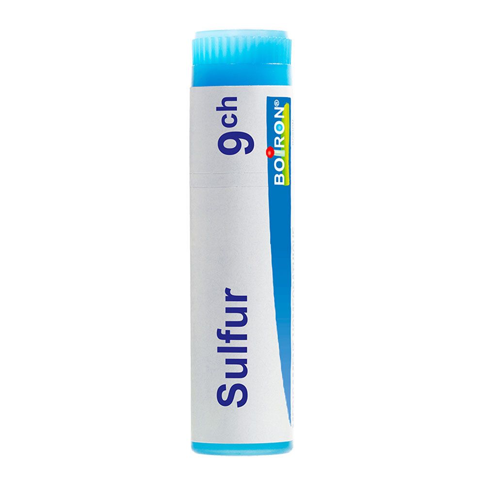 Boiron Sulfur 9 ch Tube de granules, bleu et blanc.