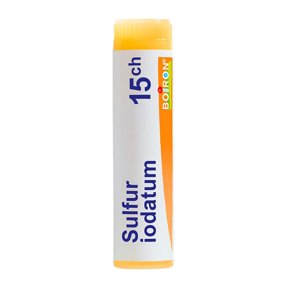Tube Boiron Sulfur iodatum 15 ch granules.