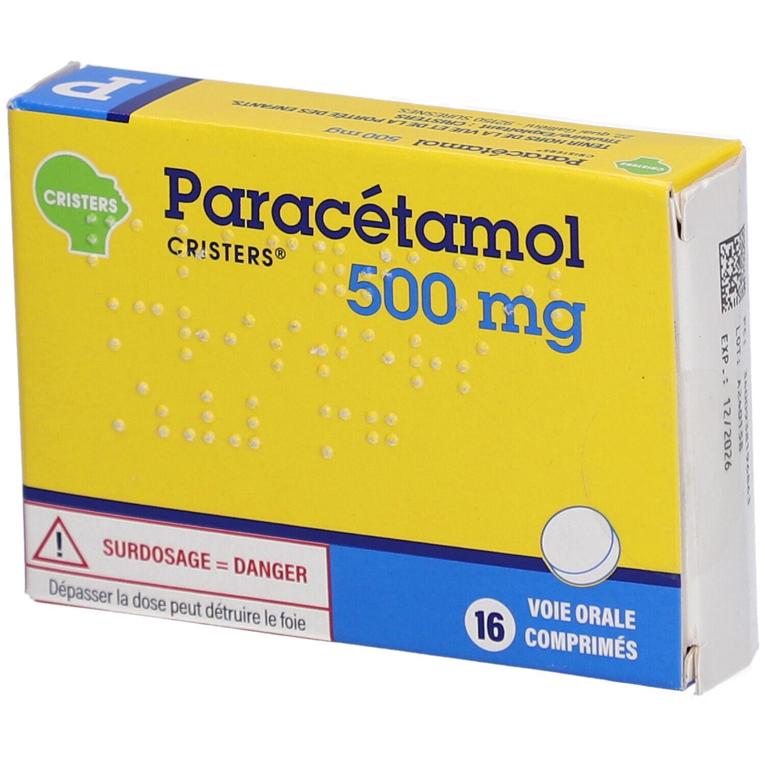 PARACETAMOL CRISTERS 500 mg, comprimé, boîte de 16
