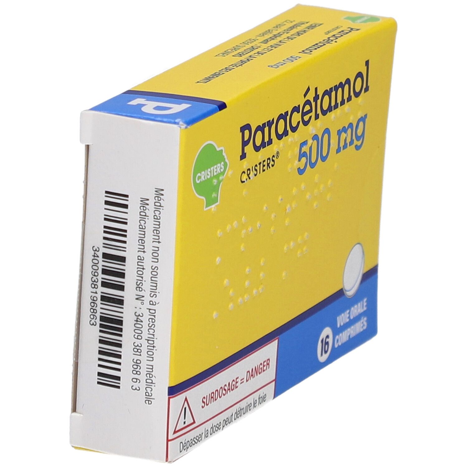 PARACETAMOL CRISTERS 500 mg, comprimé, boîte de 16