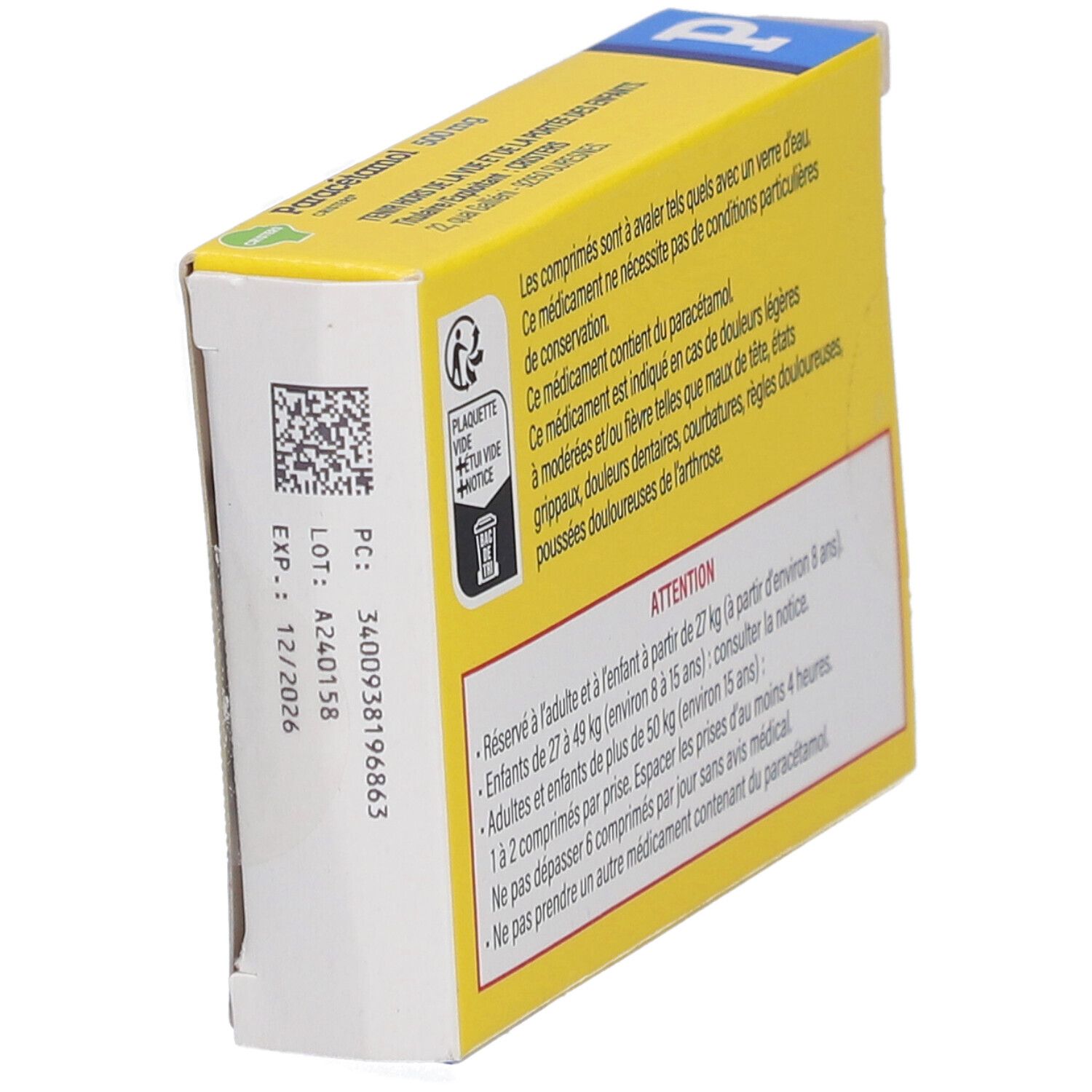 PARACETAMOL CRISTERS 500 mg, comprimé, boîte de 16