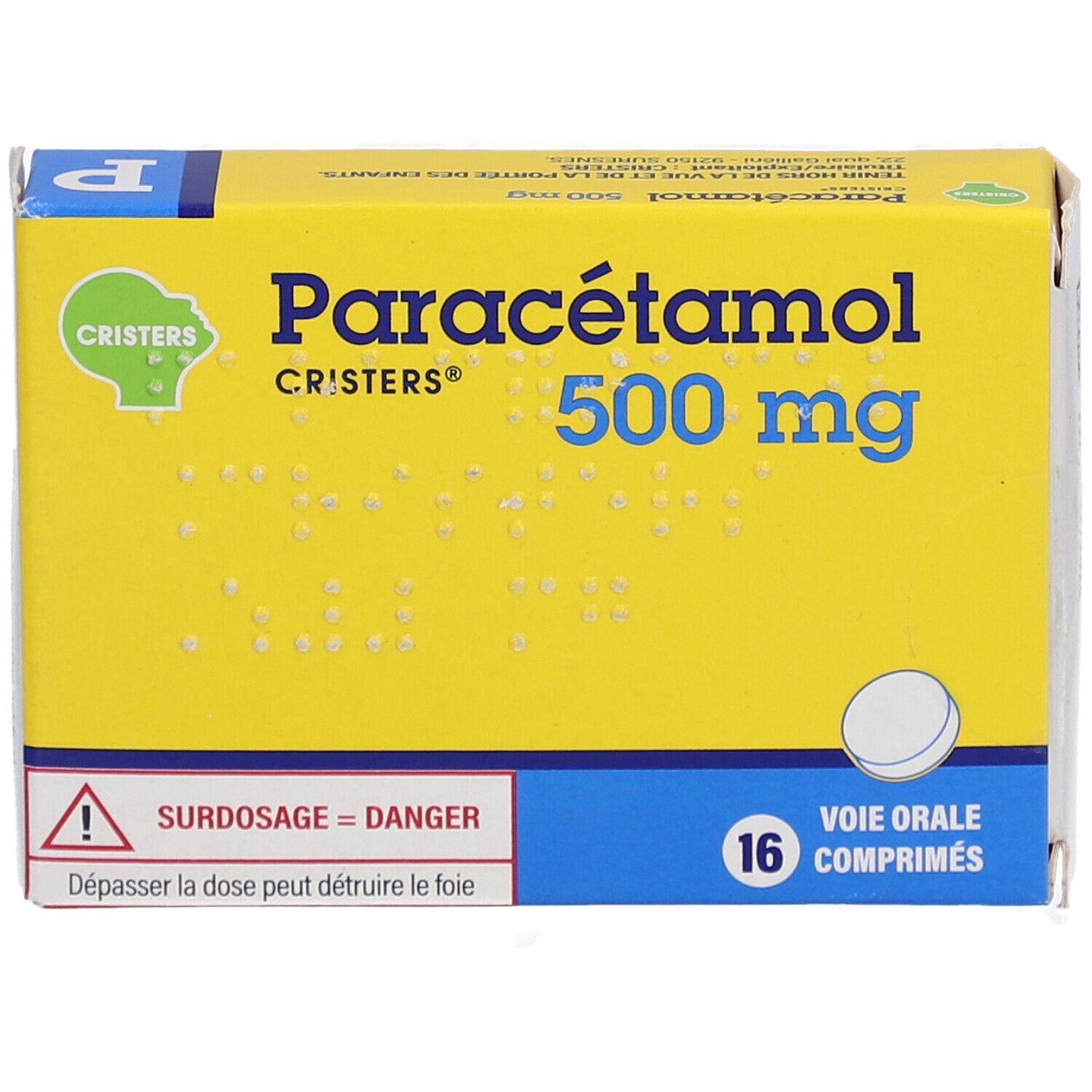 PARACETAMOL CRISTERS 500 mg, comprimé, boîte de 16