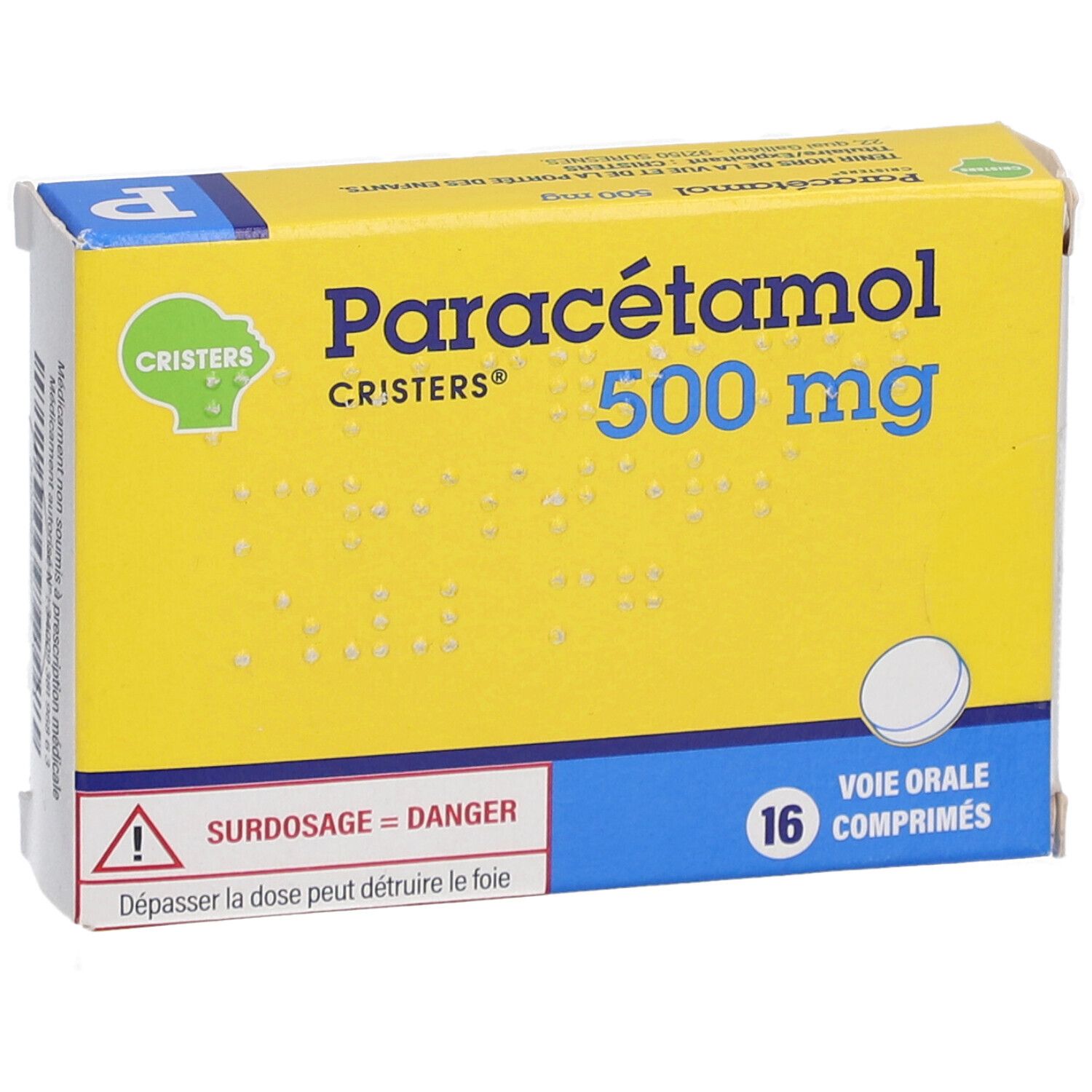 PARACETAMOL CRISTERS 500 mg, comprimé, boîte de 16