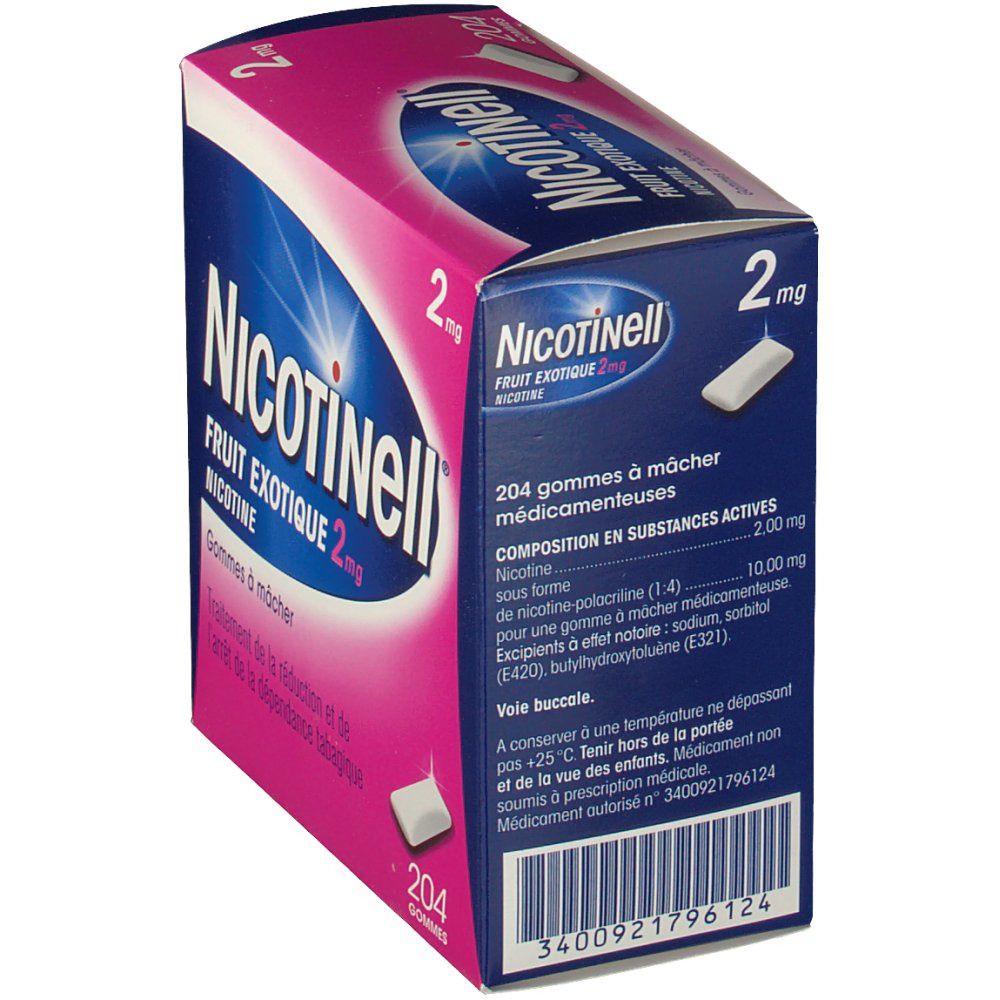 Nicotinell Gomme Fruit 2mg - 204 gommes à mâcher - Pharmacie en ligne