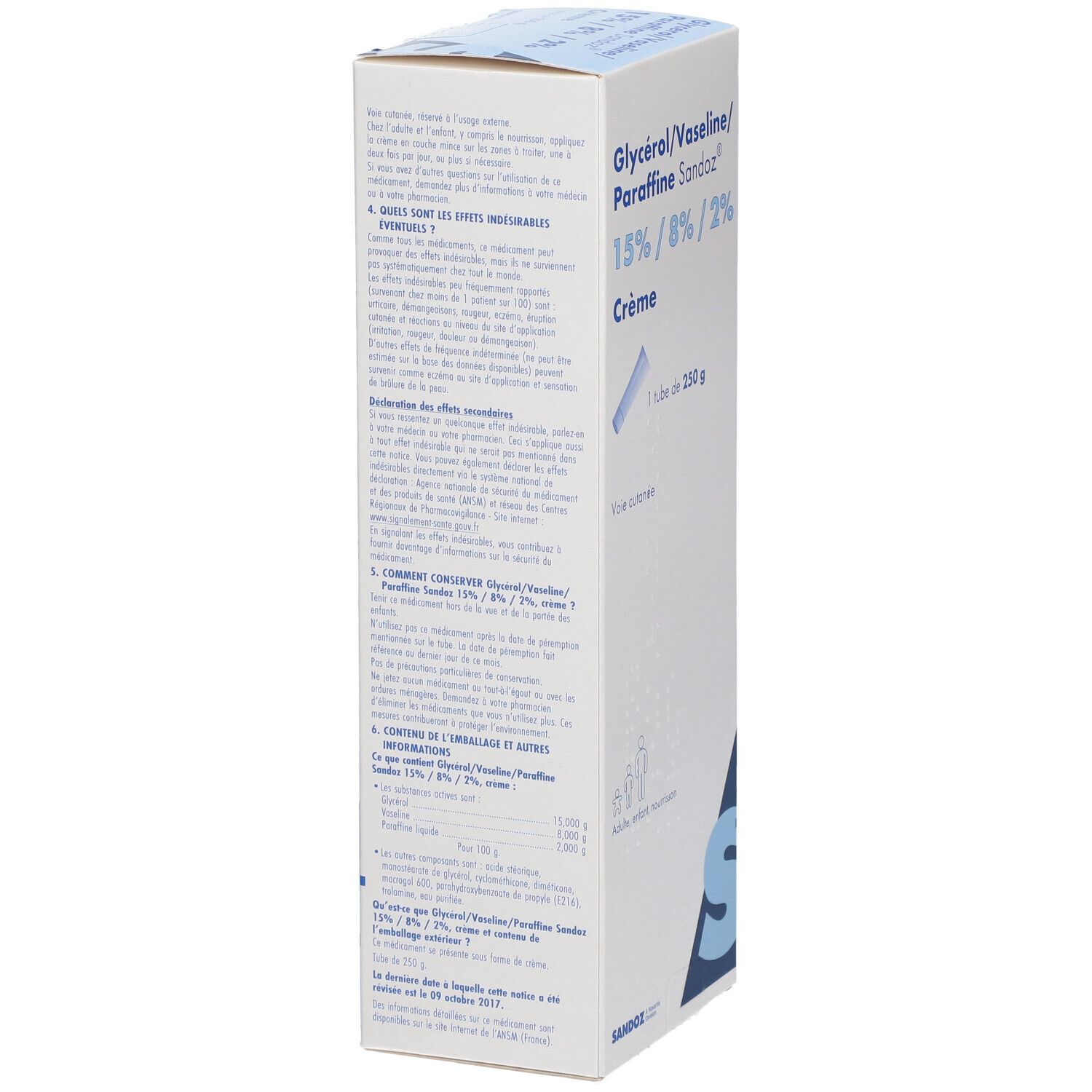 Glycérol/Vaseline/Parafine 15% / 8% / 2% Sandoz® Crème