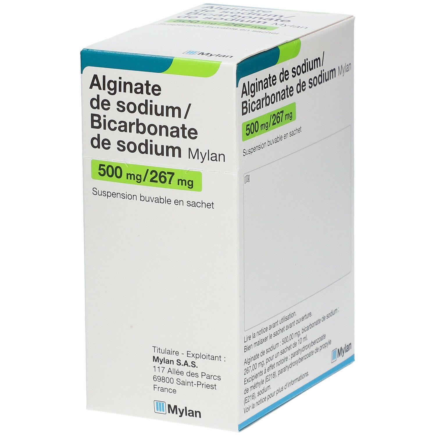 Alginate de sodium/Bicarbonate de sodium 500 mg/267 mg Mylan 24 pc