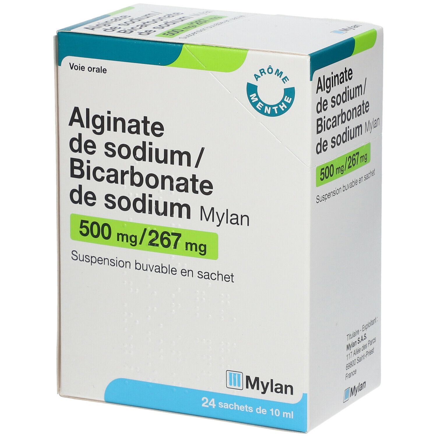 Alginate de sodium/Bicarbonate de sodium 500 mg/267 mg Mylan 24 pc