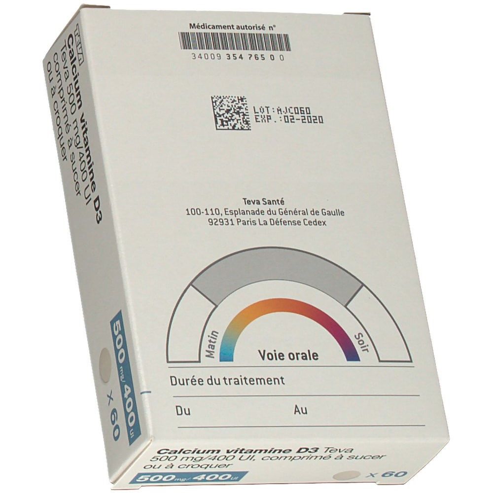 Teva Calcium vitamine D3 500 mg/400 UI