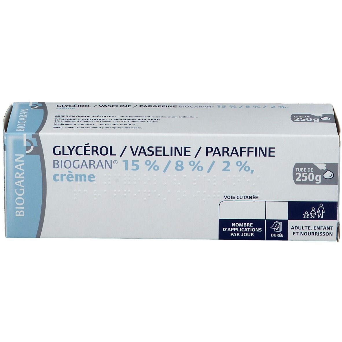 BIOGARAN Glyc rol Vaseline Paraffine 15 8 2 Cr me 250 G BIOGARAN Glyc rol Vaseline Paraffine 15 8 2 Cr me 250 G