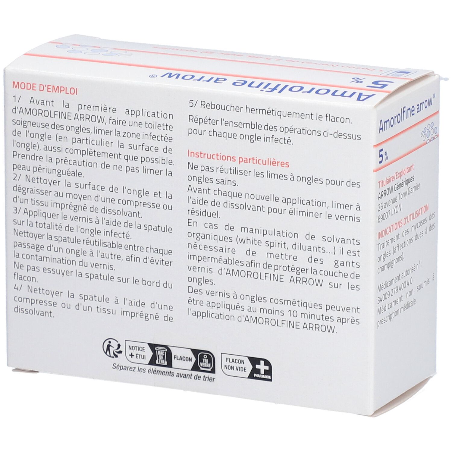 Amorolfine Arrow 5% - Vernis à ongles médicamenteux 2,5 ml