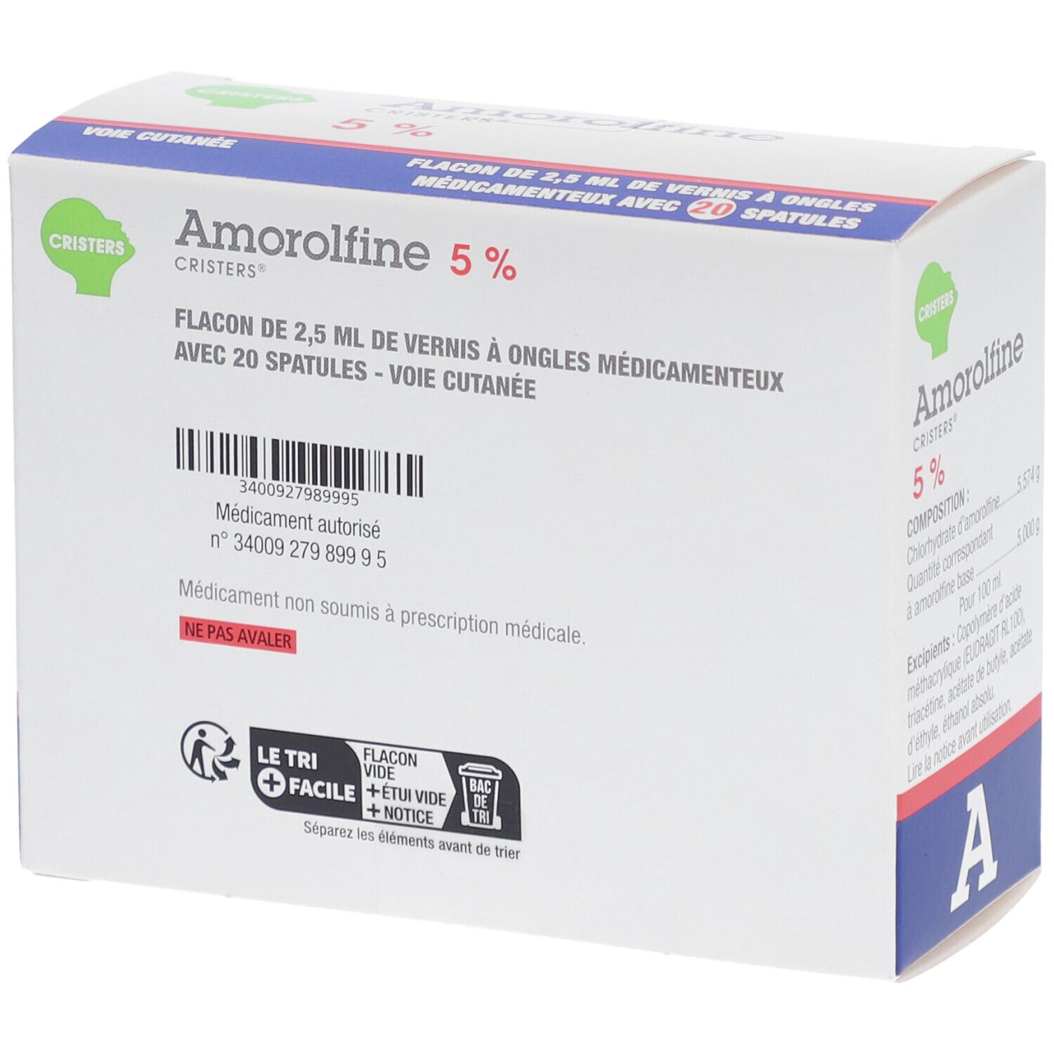 Amorolfine Cristers vernis pour traitement des ongles