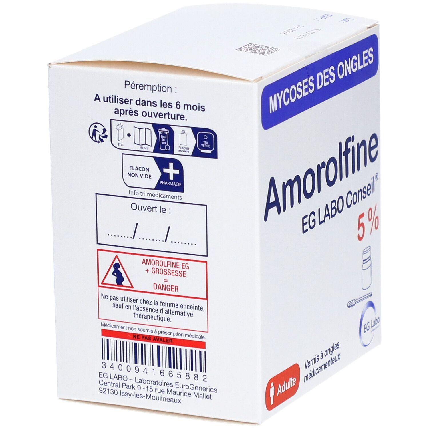 AMOROLFINE EG 5 %, vernis à ongles médicamenteux, flacon + 30 spatules