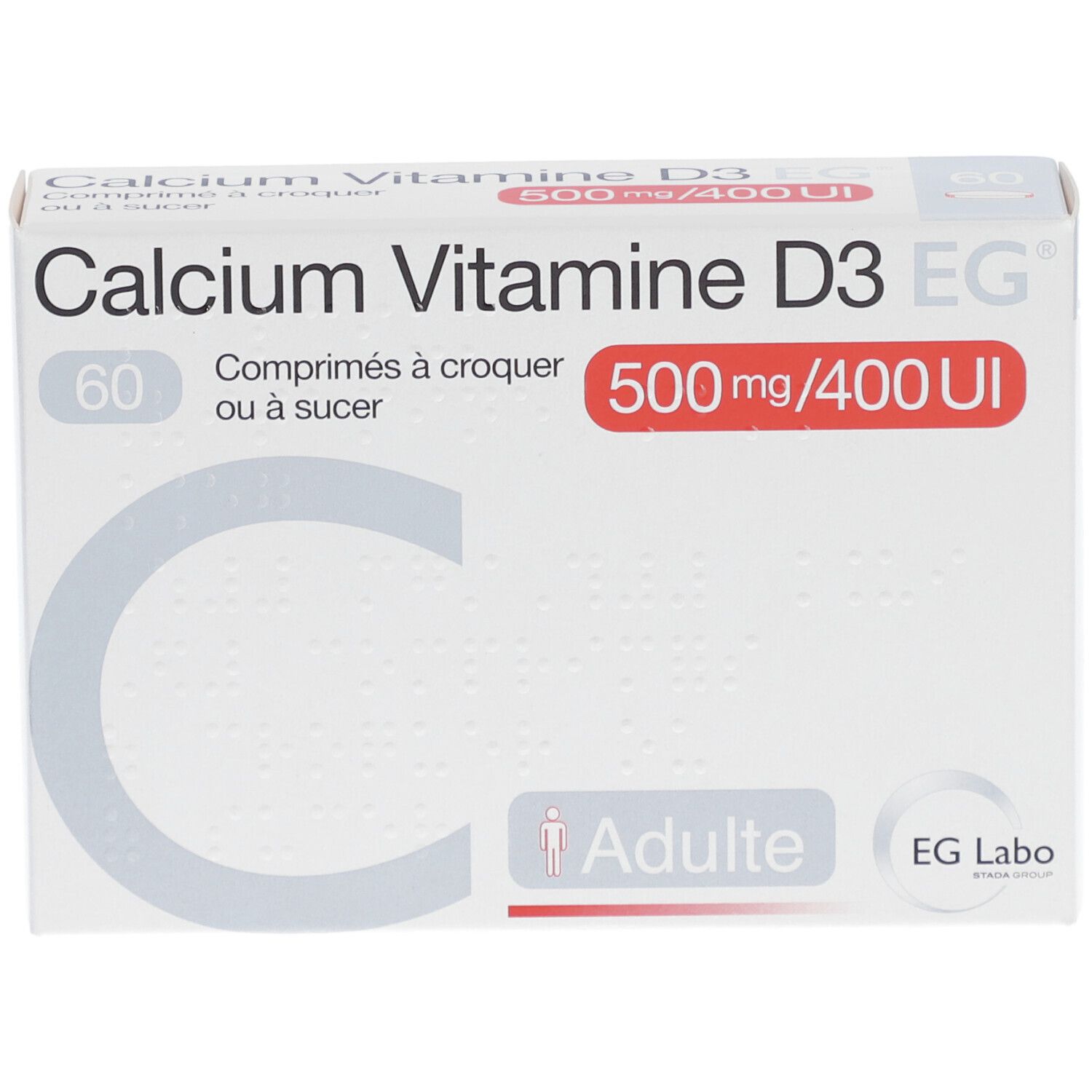 EG Labo Calcium Vitamine D3 500 mg/400 UI Comprimés à Croquer ou Sucer