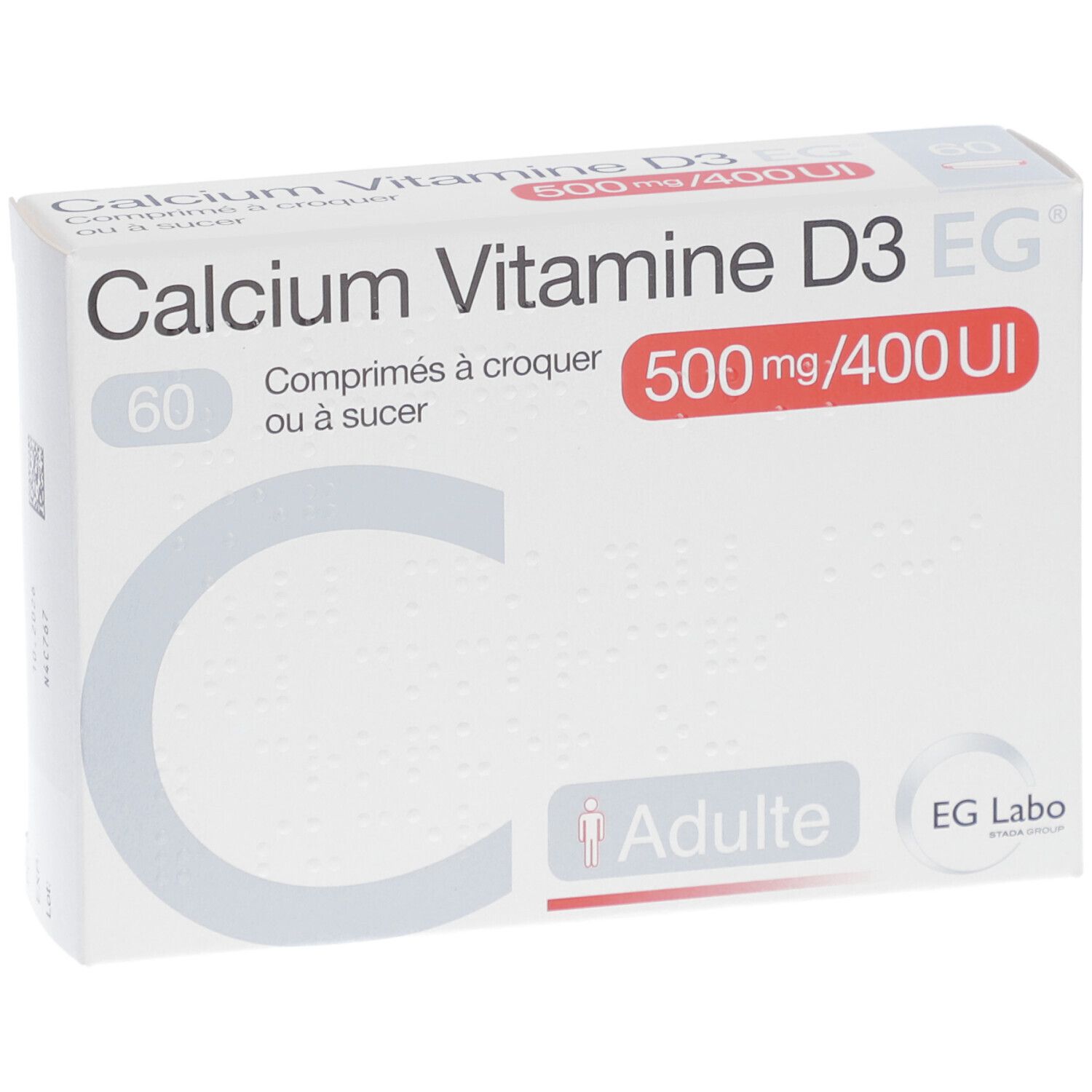 EG Labo Calcium Vitamine D3 500 mg/400 UI Comprimés à Croquer ou Sucer