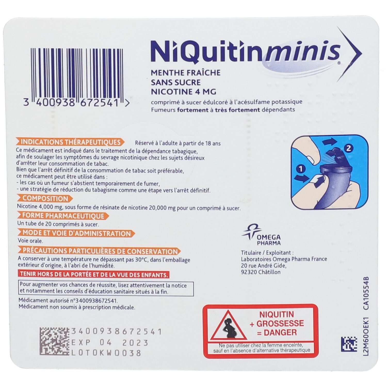 NiQuitinMinis® Menthe Fraîche 4 mg Sans Sucre