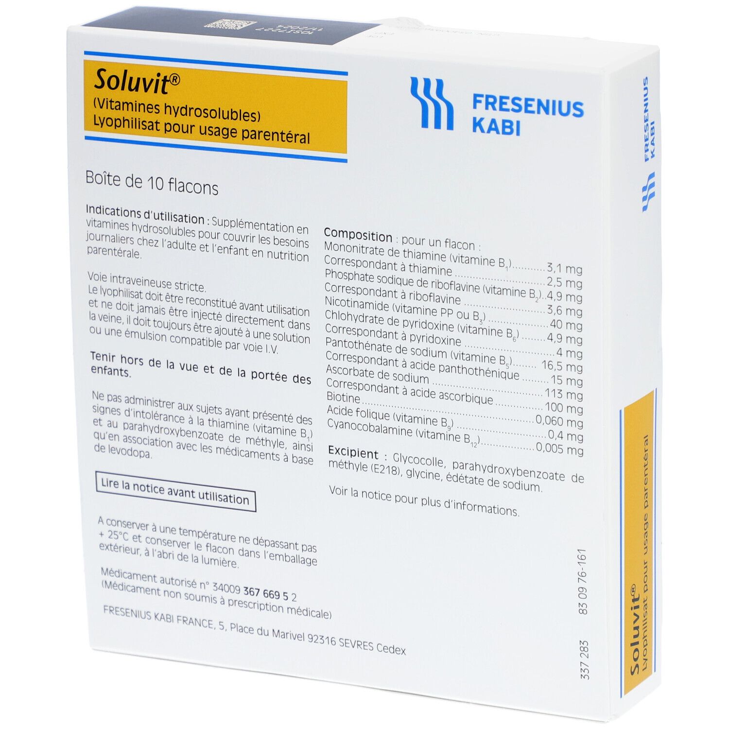 Fresenius Kabi Soluvit® Lyophilisat pour usage parentéral
