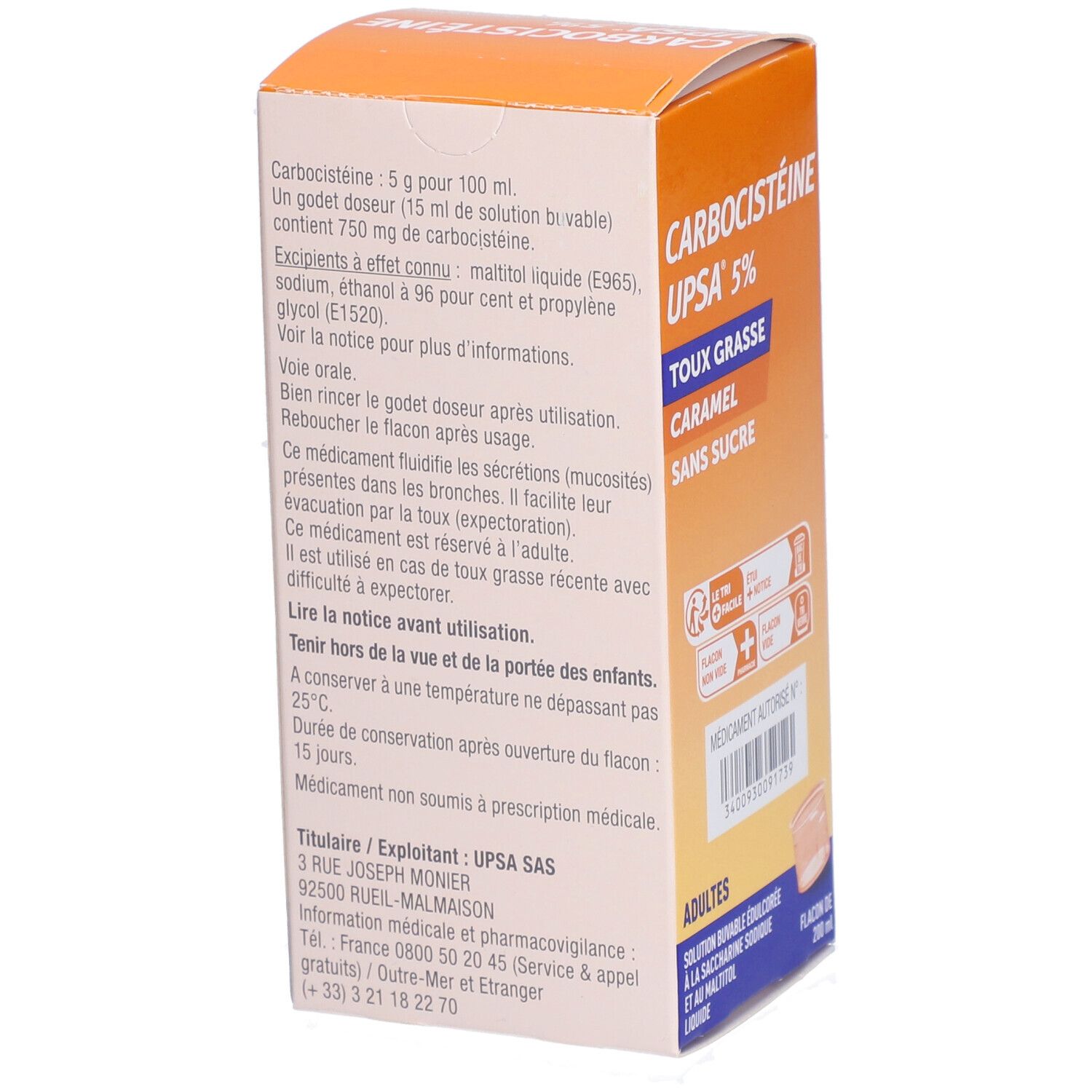 CARBOCISTÉINE 5% Toux Grasse Adulte - Sirop sans sucre