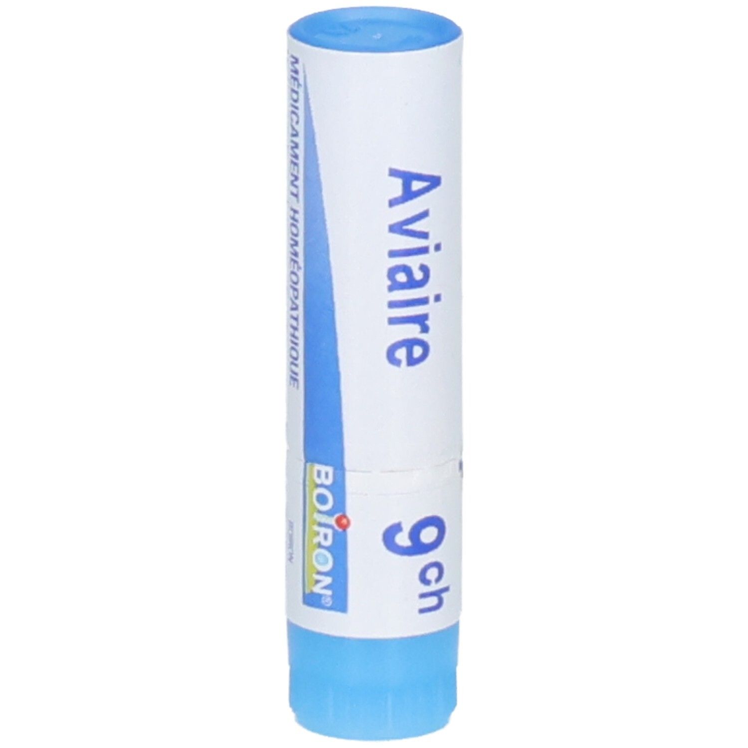 AVIAIRE BOIRON 9 CH Dose: tube blanc avec capuchons bleus, affiche le nom du produit et la puissance.