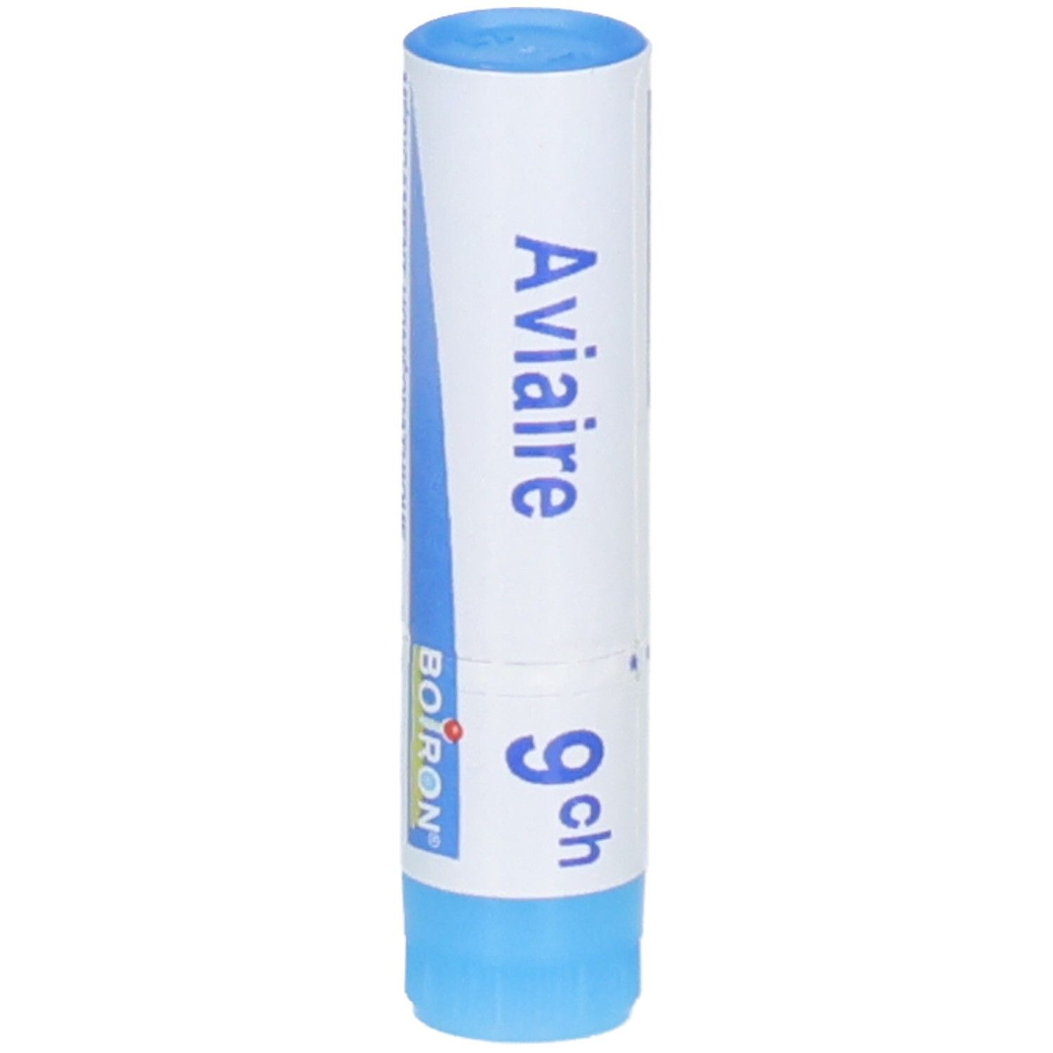 AVIAIRE BOIRON 9 CH Dose: tube blanc avec capuchons bleus, affiche le nom du produit et la puissance.