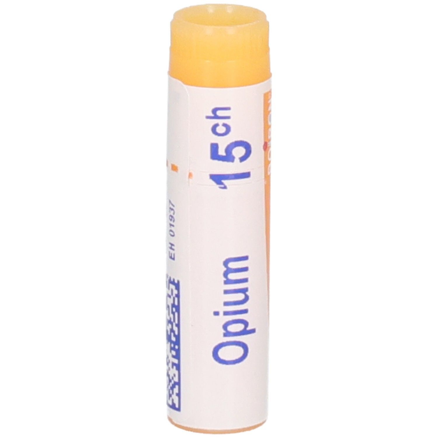 Opium 15 CH : Globules dans un petit tube blanc avec bouchon orange.
