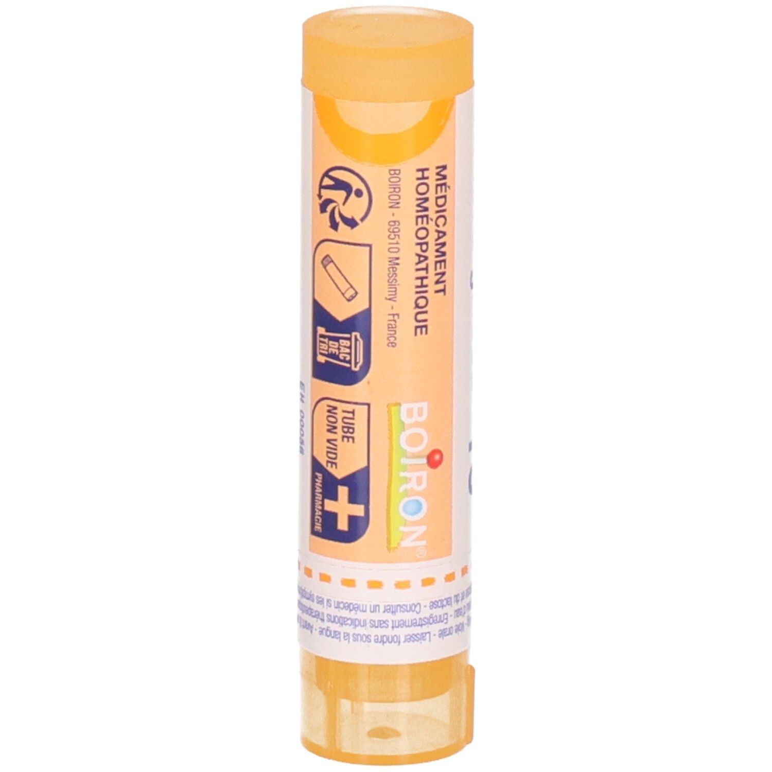 Arrière du tube Boiron Ambra grisea 15CH avec symboles homéopathiques et informations fabricant.
