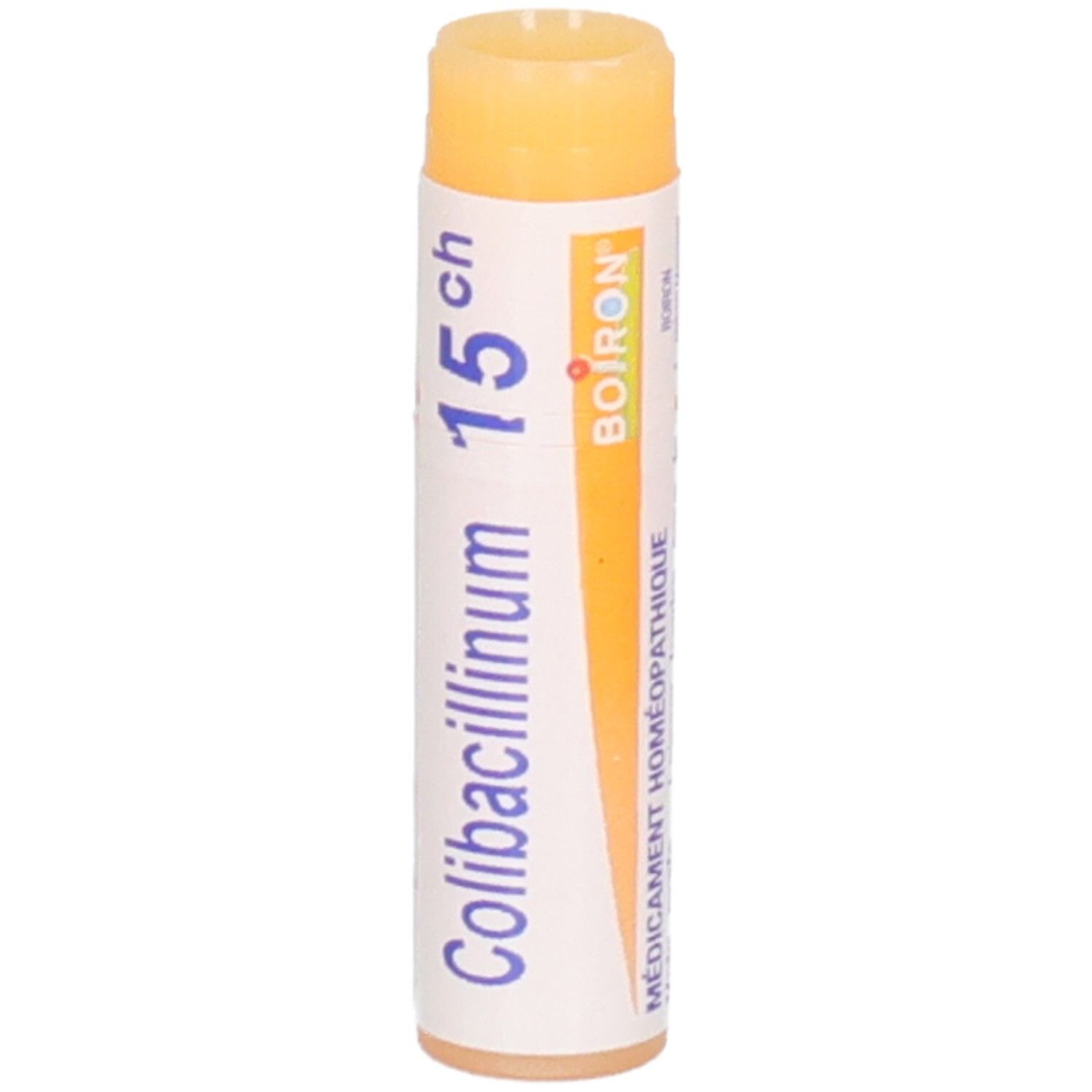 Colibacillinum 15 CH, Boiron. Médicament homéopathique. Bouchon orange.