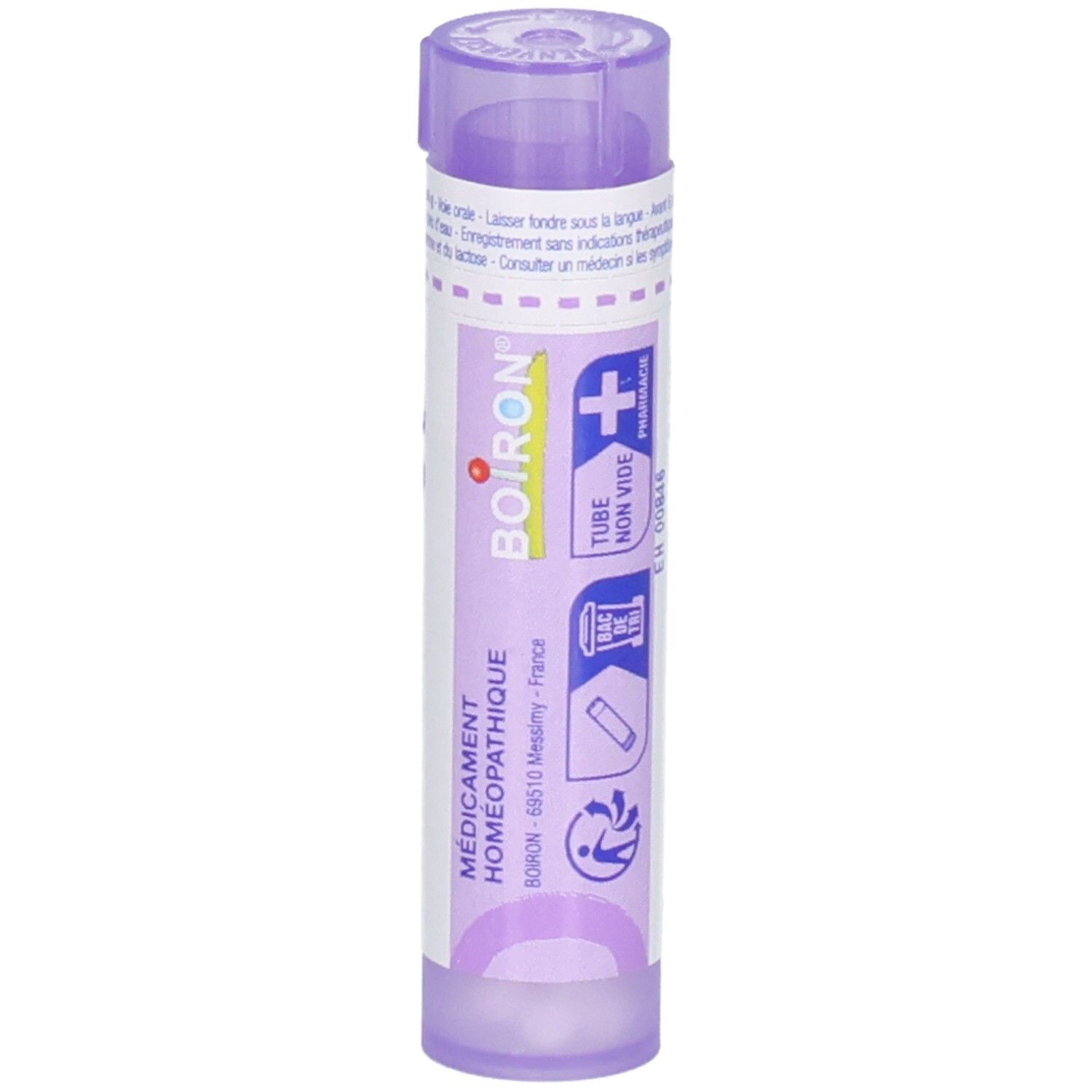 Tube de granules Pulsatilla 30CH, logo Boiron, médicament homéopathique, France.
