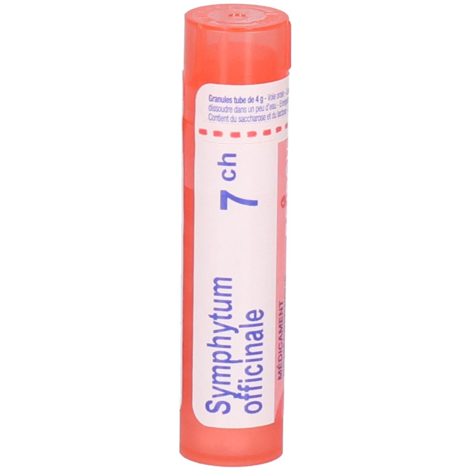 Tube orange de granules, étiquette : Symphytum officinale 7 ch.