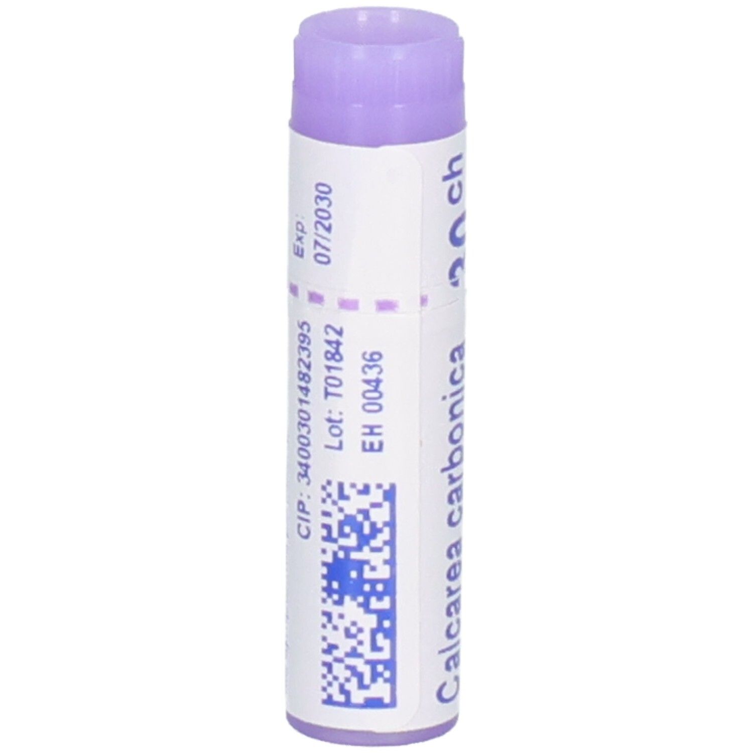 Tube Boiron Calcare carbonica 30 CH granules avec numéro de lot.