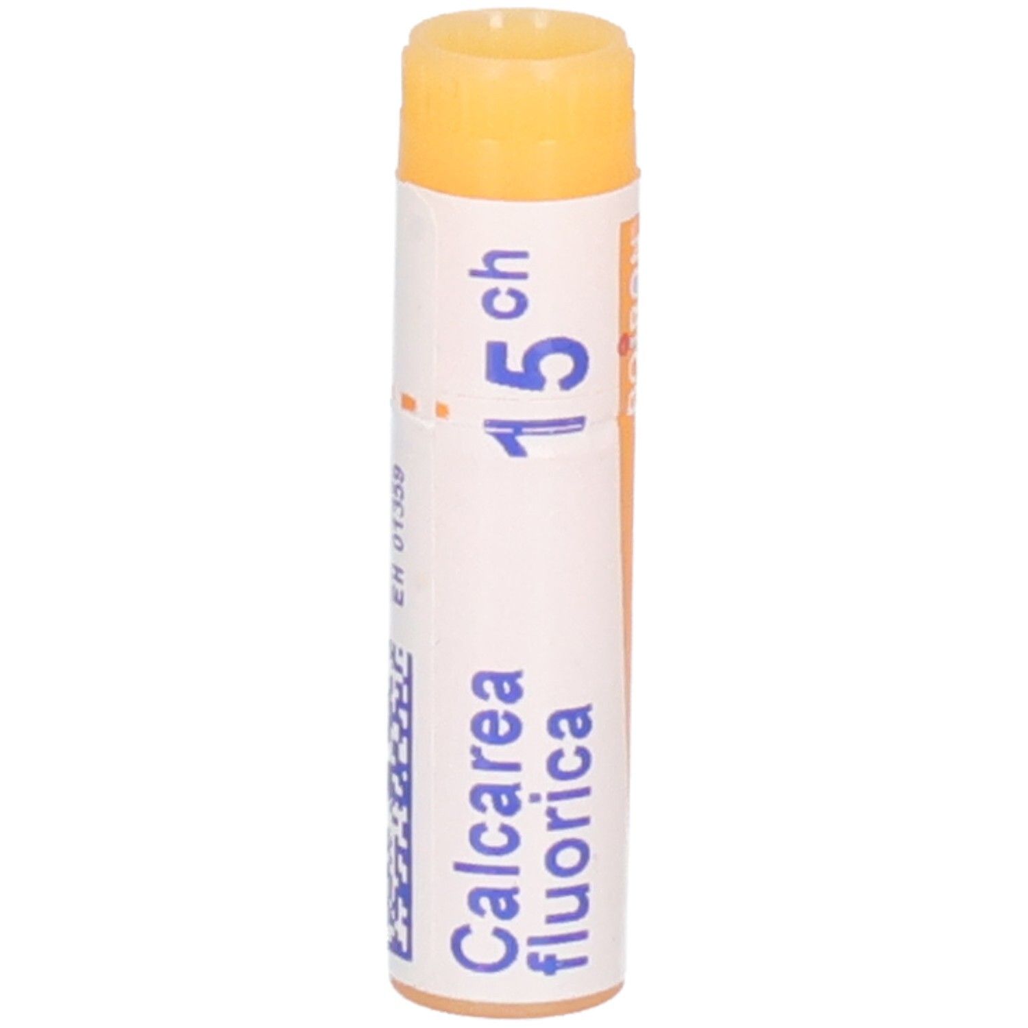 Médicament homéopathique Calcarea fluorica 15 CH dans un petit tube.